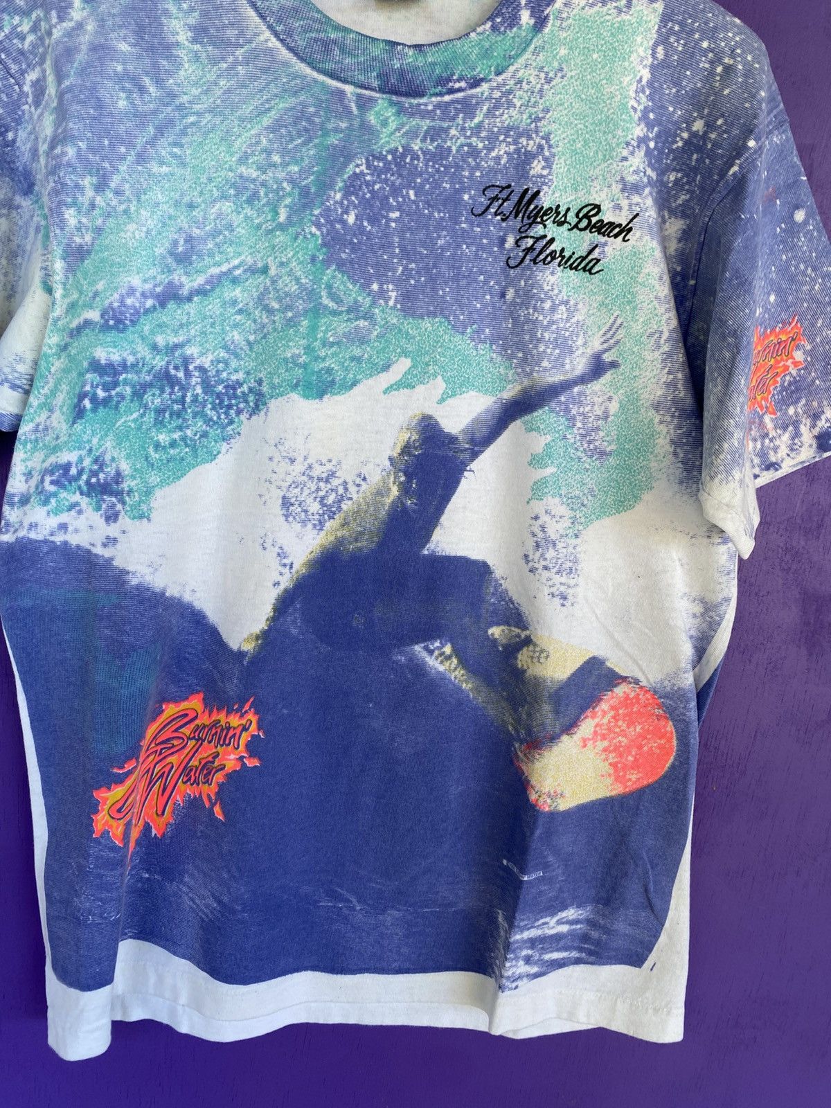 Other Vintage 90s Burnin water surfwear florida AOP t-shirt Size US L / EU 52-54 / 3 - 3 Thumbnail