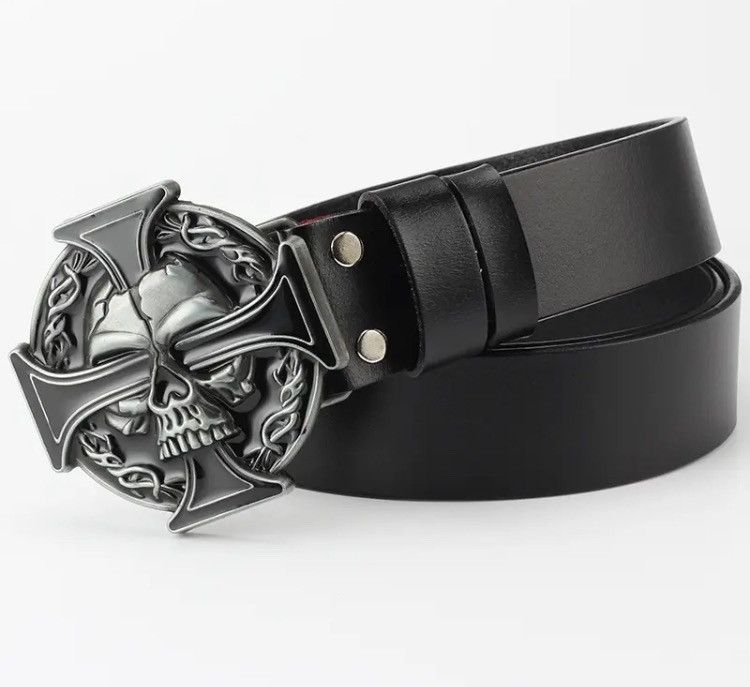 Leather Skull Cross Pu Leather Belt Size ONE SIZE - 3 Thumbnail