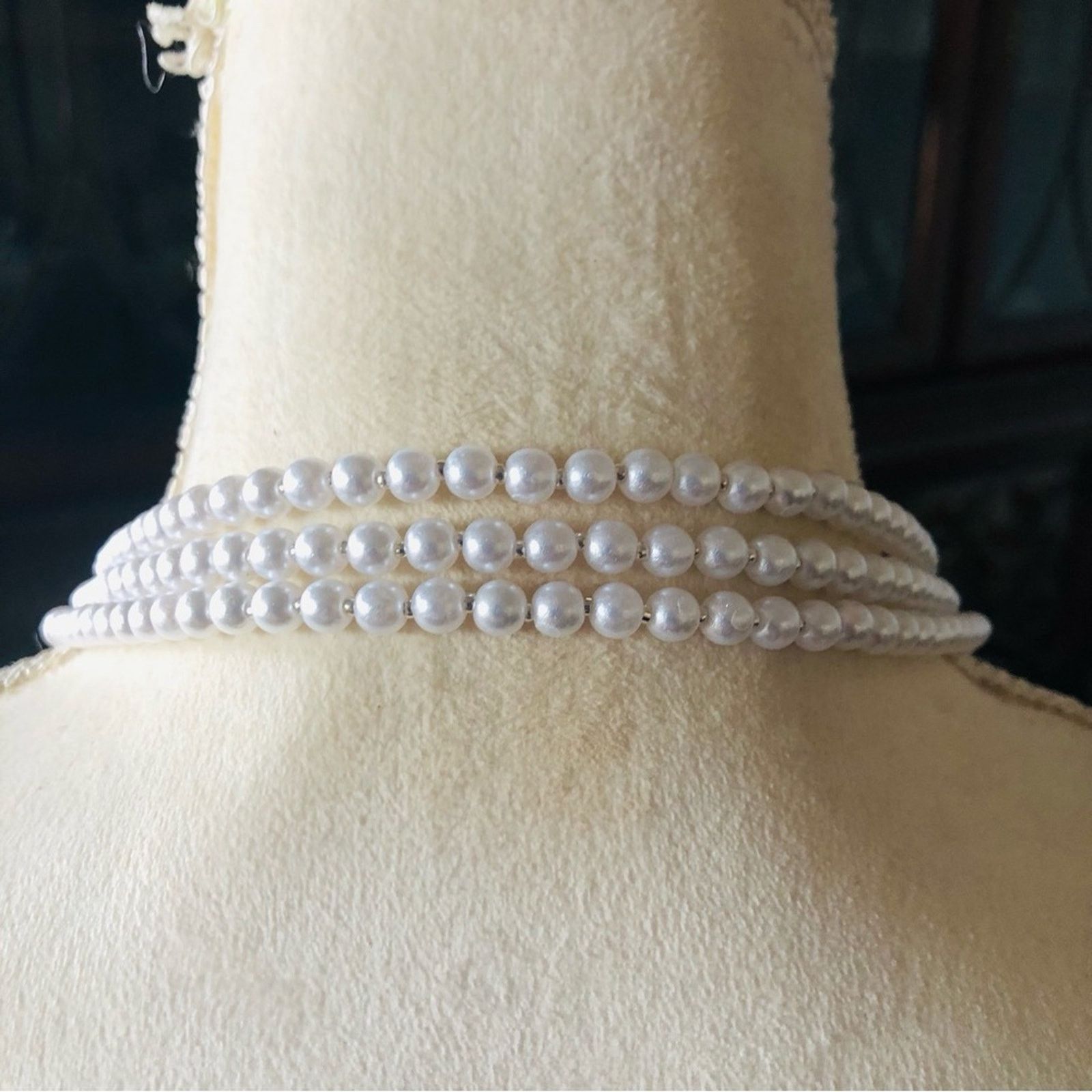 Handmade Handcrafted triple strand white pearl opalite clasp necklace Size ONE SIZE - 9 Thumbnail