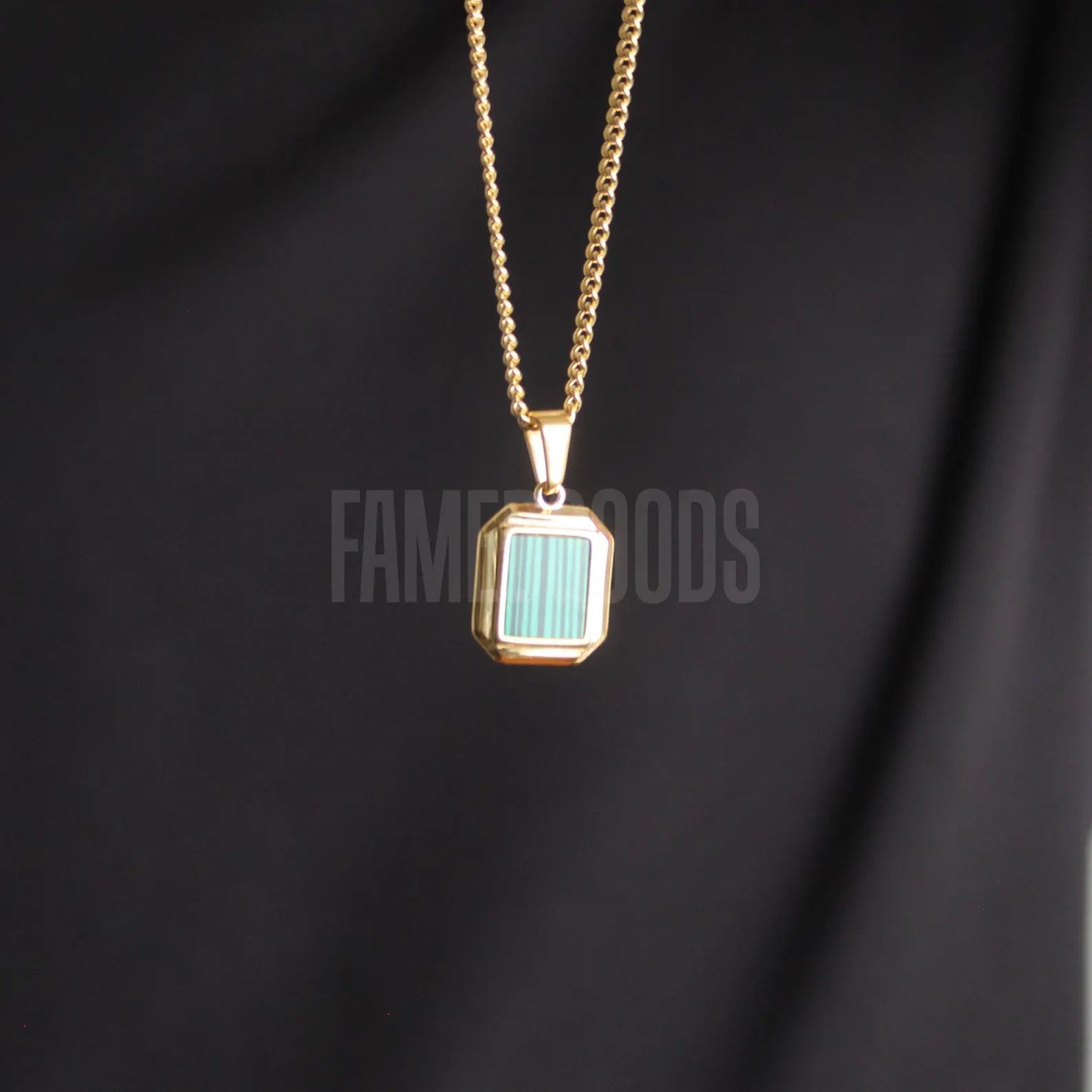Jewelry Gold Mini Faux Malachite Pendant Necklace Size ONE SIZE - 3 Thumbnail