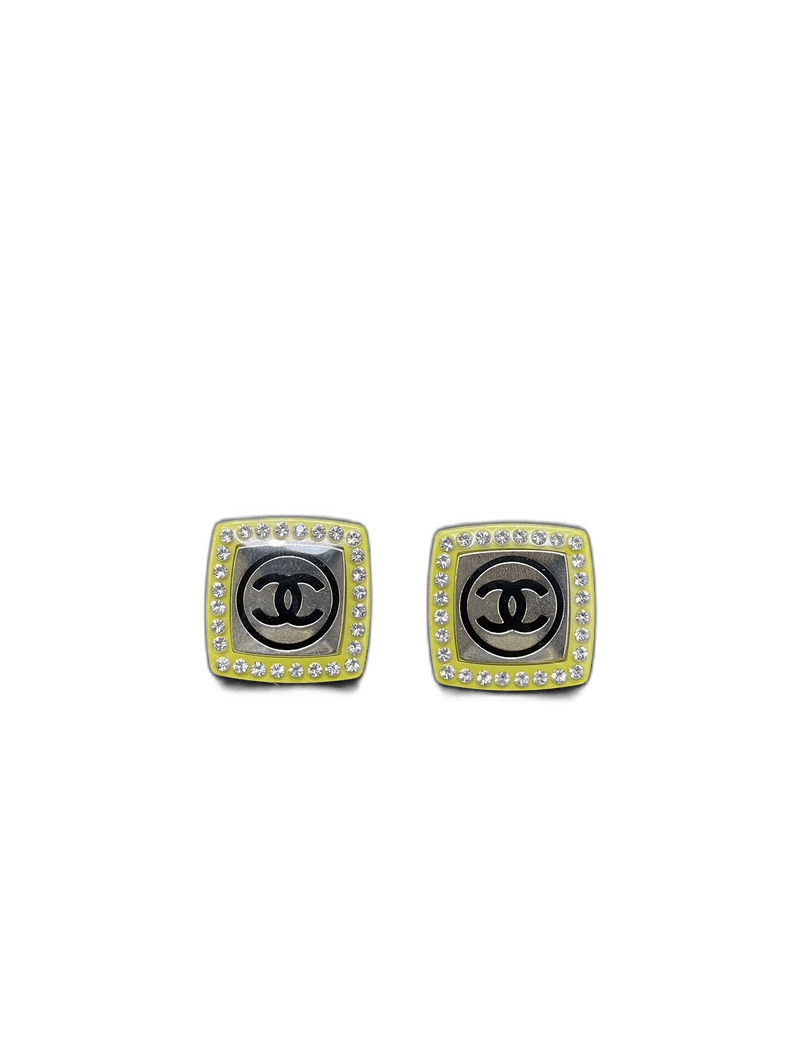 Chanel Chanel Acrylic Square Stud Earrings with Diamonds Size ONE SIZE - 1 Thumbnail