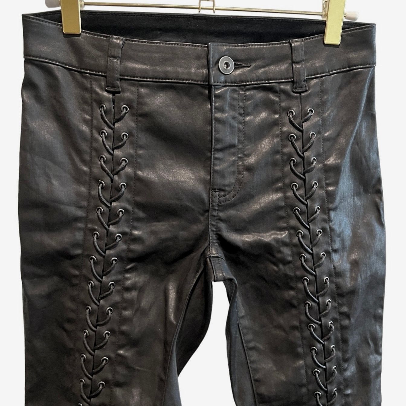 Pam & Gela Pam & Gela Vegan Leather Skinny Pants with Front Tie Detail Size 25" / US 0 / IT 36 - 2 Thumbnail