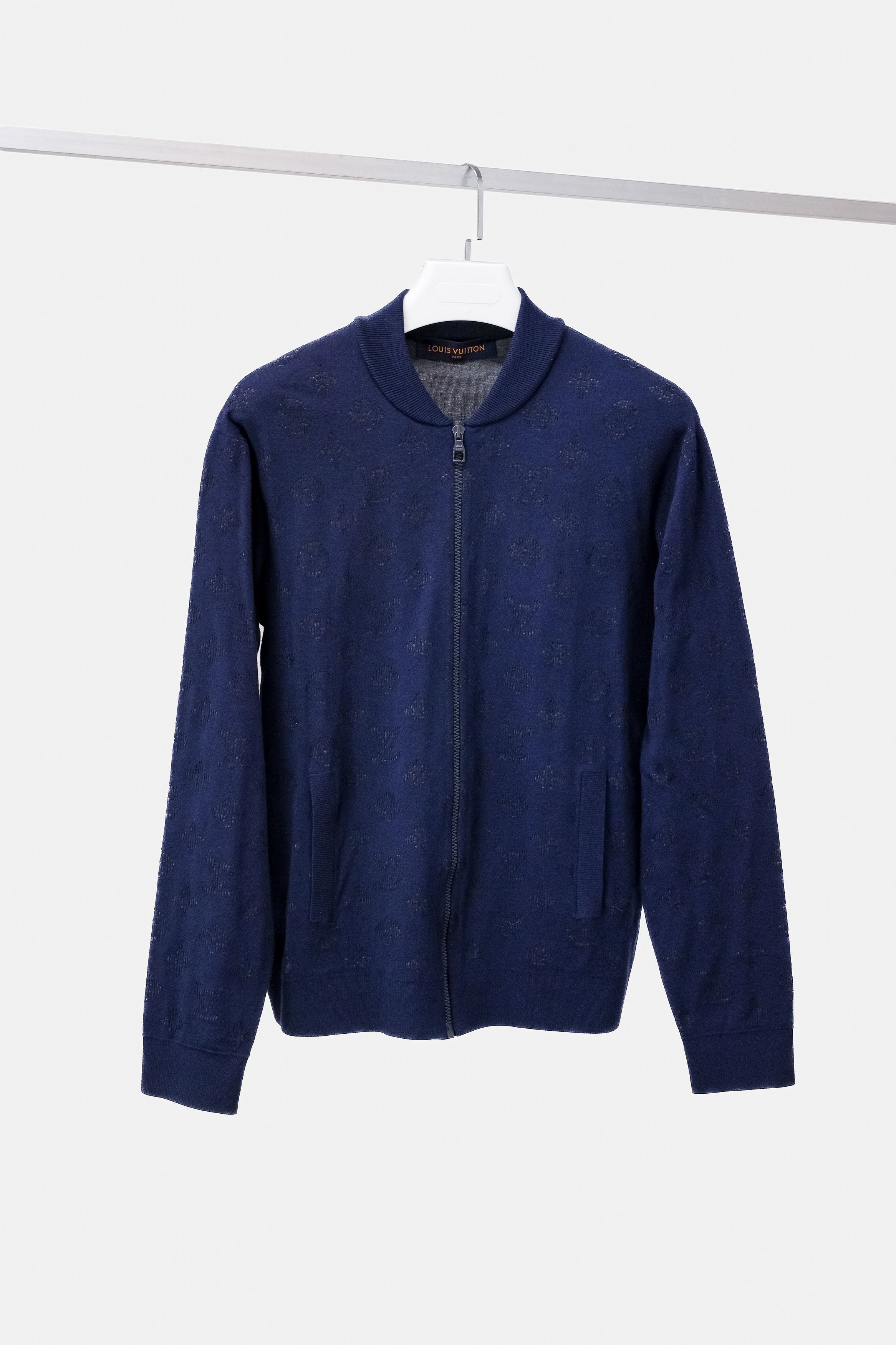 image of Louis Vuitton Navy Lvse Drop Needle Monogram Bomber Jacket, Men's (Size Small)