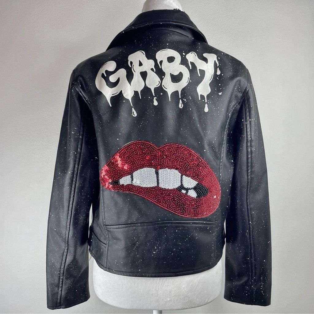 Other BROWNY STANDARD Women’s Motorcycle Jacket Paint Sequin S Size M / US 6-8 / IT 42-44 - 2 Thumbnail