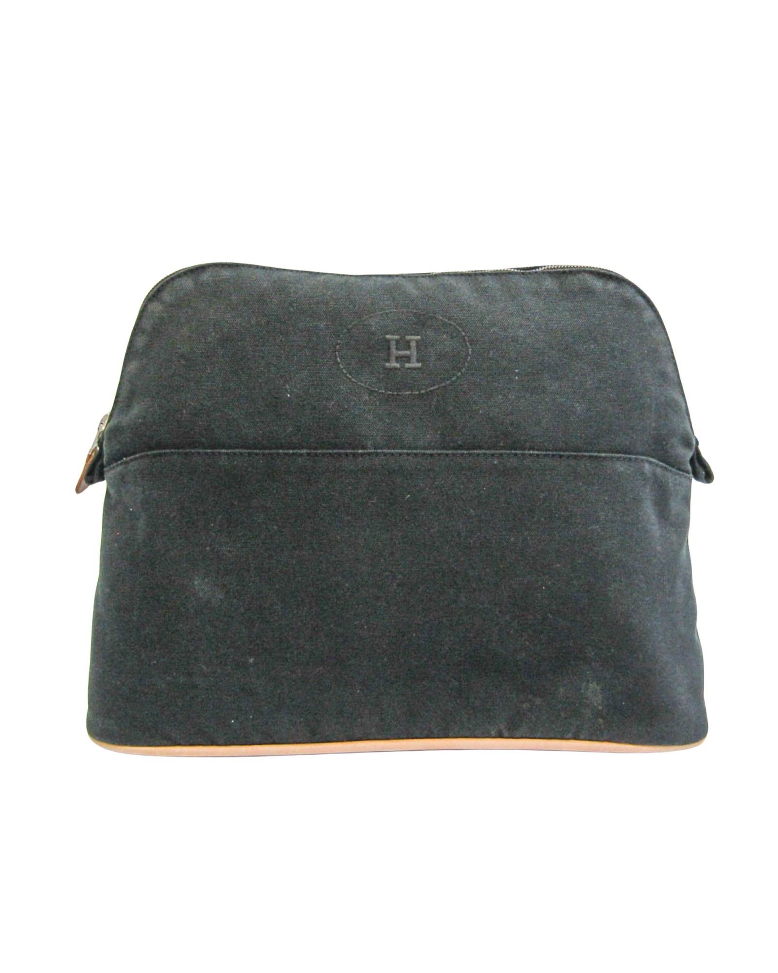 image of Luxury Black Hermes Bolide Cotton Handbag, Women's