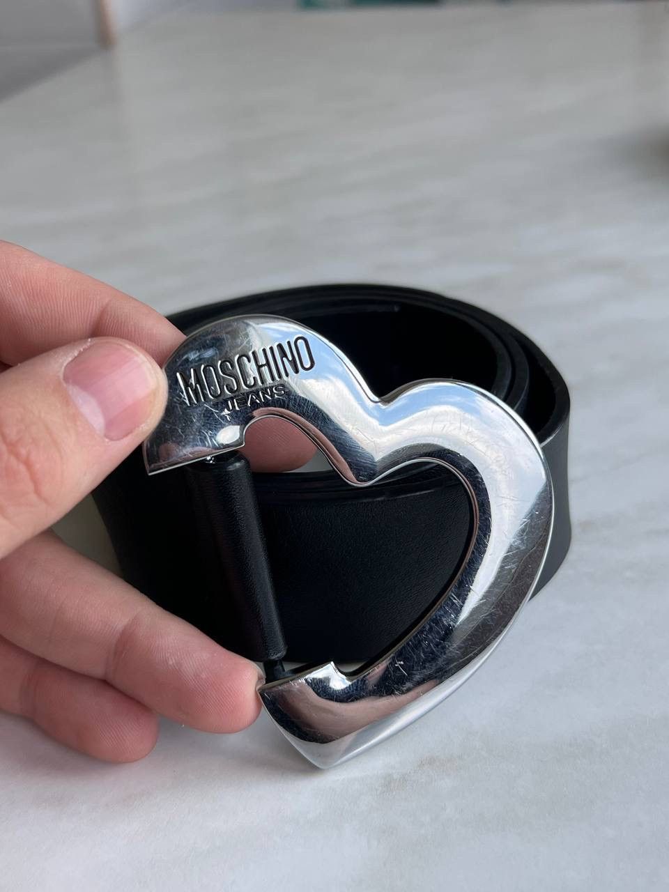 Love Moschino Luxury Leather Moschino Jeans Black Belt Logo Heart Chrome Size ONE SIZE - 2 Thumbnail