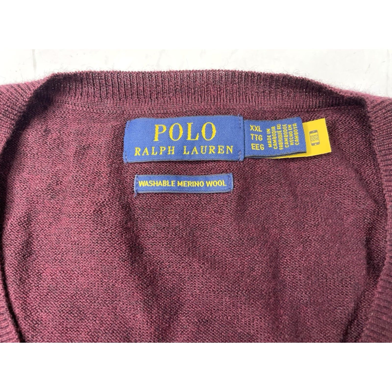 Polo Ralph Lauren VINTAGE Polo Ralph Lauren Sweater Pullover V-Neck Burgundy Men 2XL Wool Merino Knit Regular Size US XXL / EU 58 / 5 - 3 Thumbnail