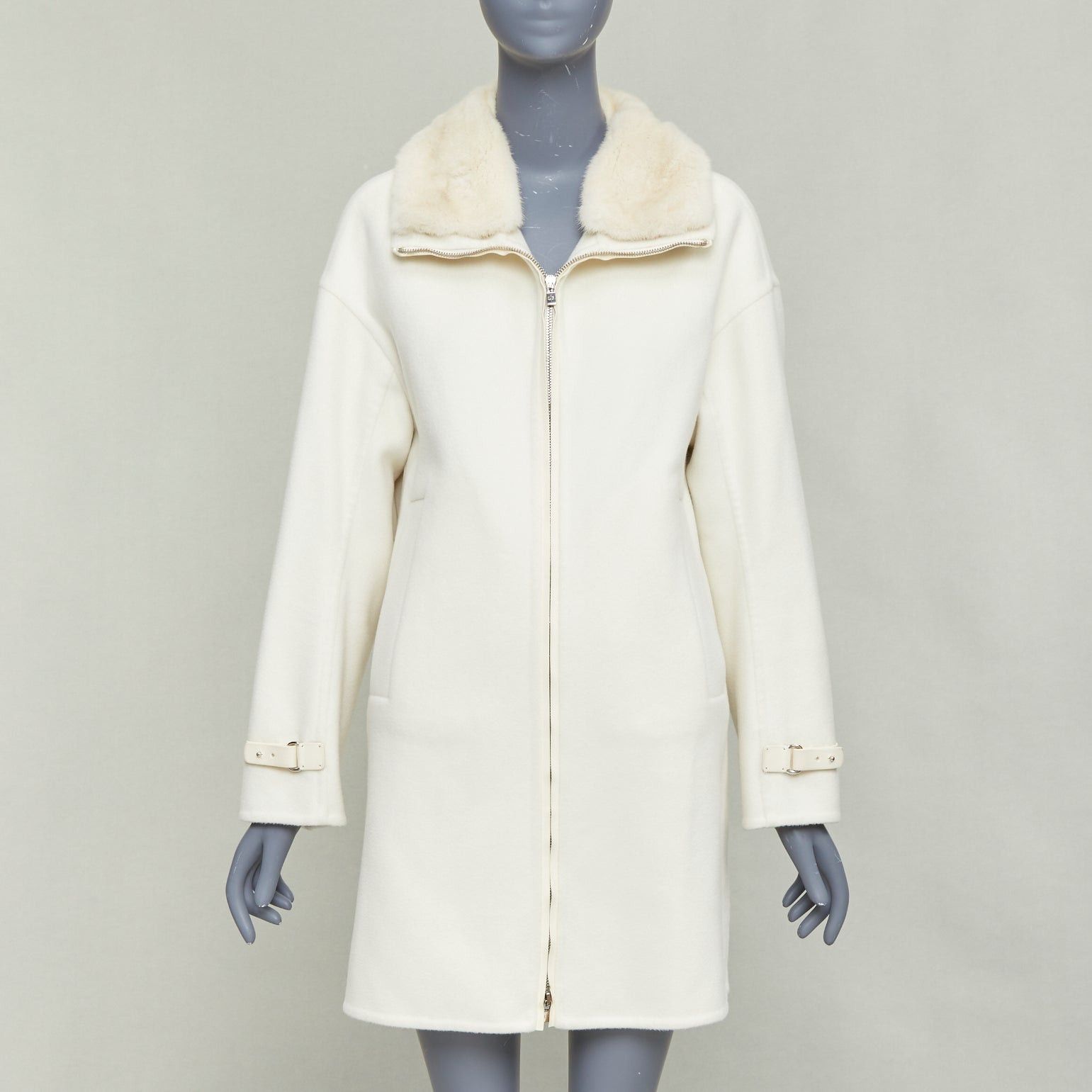 Loro Piana LORO PIANA Baby Cashmere Jubilee cream double face cashmere lambskin fur collar coat S Size S / US 4 / IT 40 - 1 Thumbnail