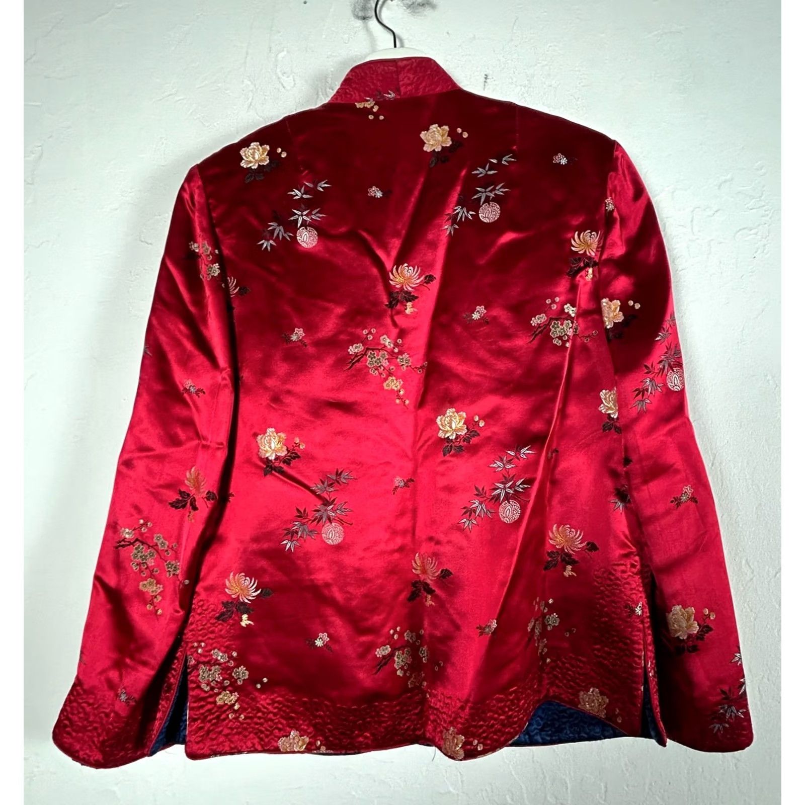 Vintage Peony Brand Women's Reversible Quilted Jacket 34 Jacquard Red Floral Silk Chinese Long Sleeve Jacket Womens Size XXS / US 00 / IT 34 - 2 Thumbnail