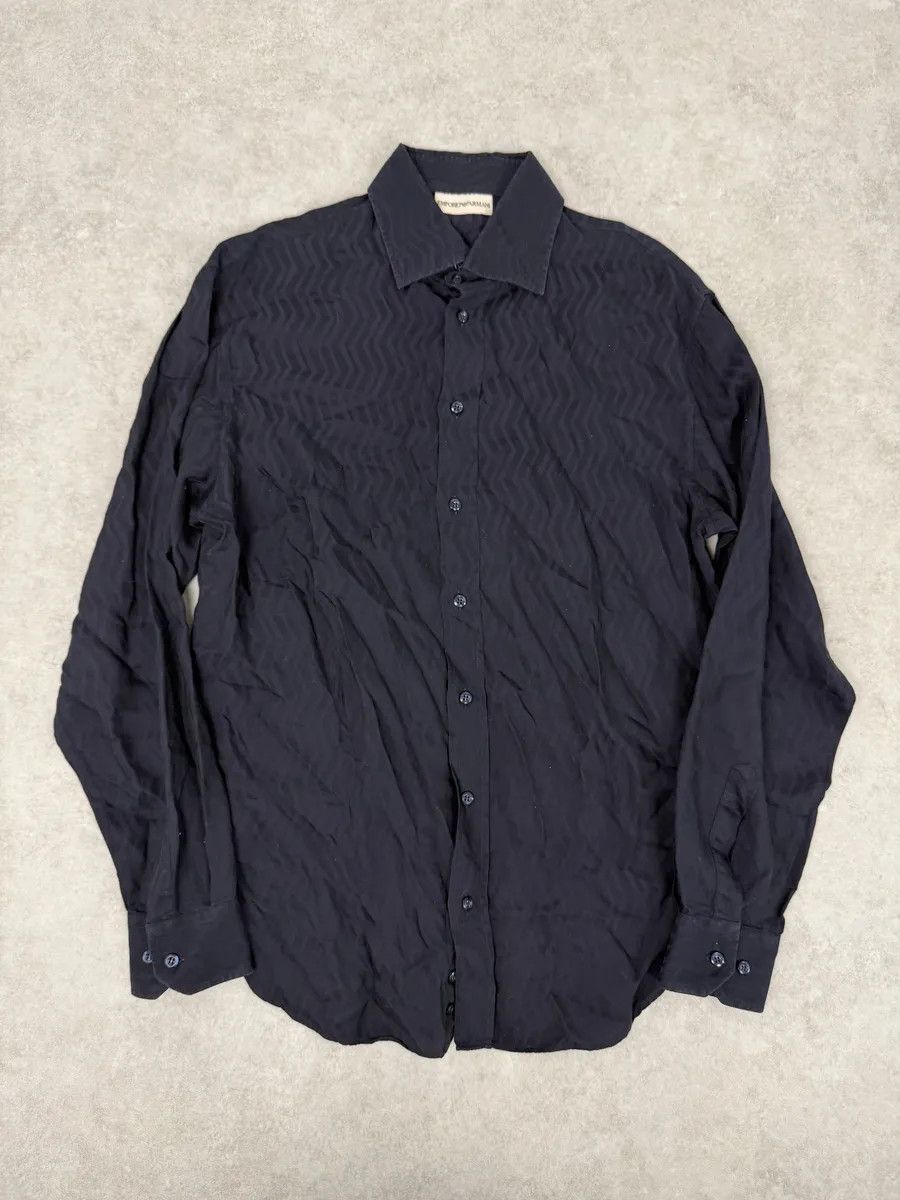 Emporio Armani 1990s Emporio Armani Navy Wavy Lined Shirt Size US M / EU 48-50 / 2 - 1 Thumbnail