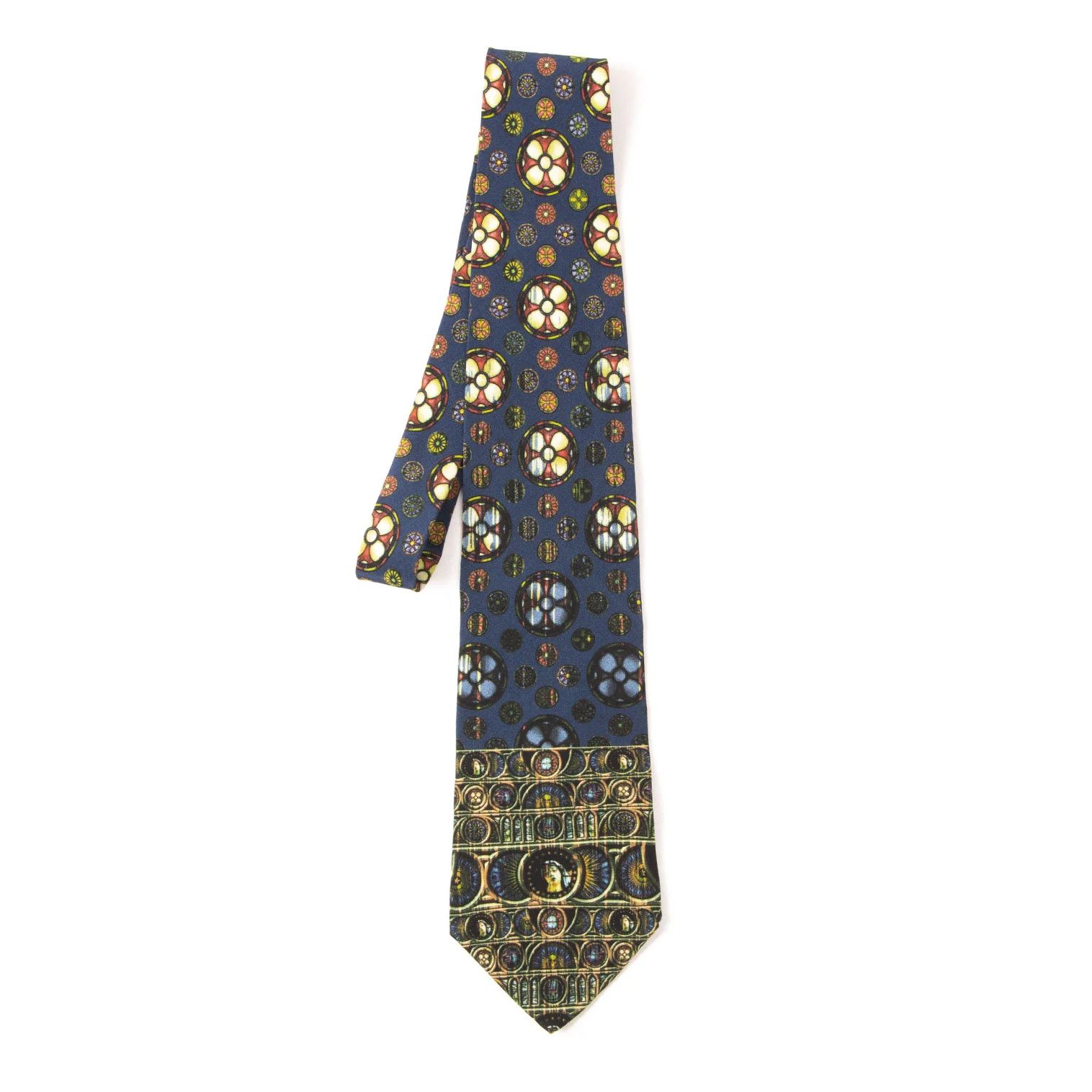 Jean Paul Gaultier Circle Print Silk Tie in Blue and Red Size ONE SIZE - 1 Thumbnail