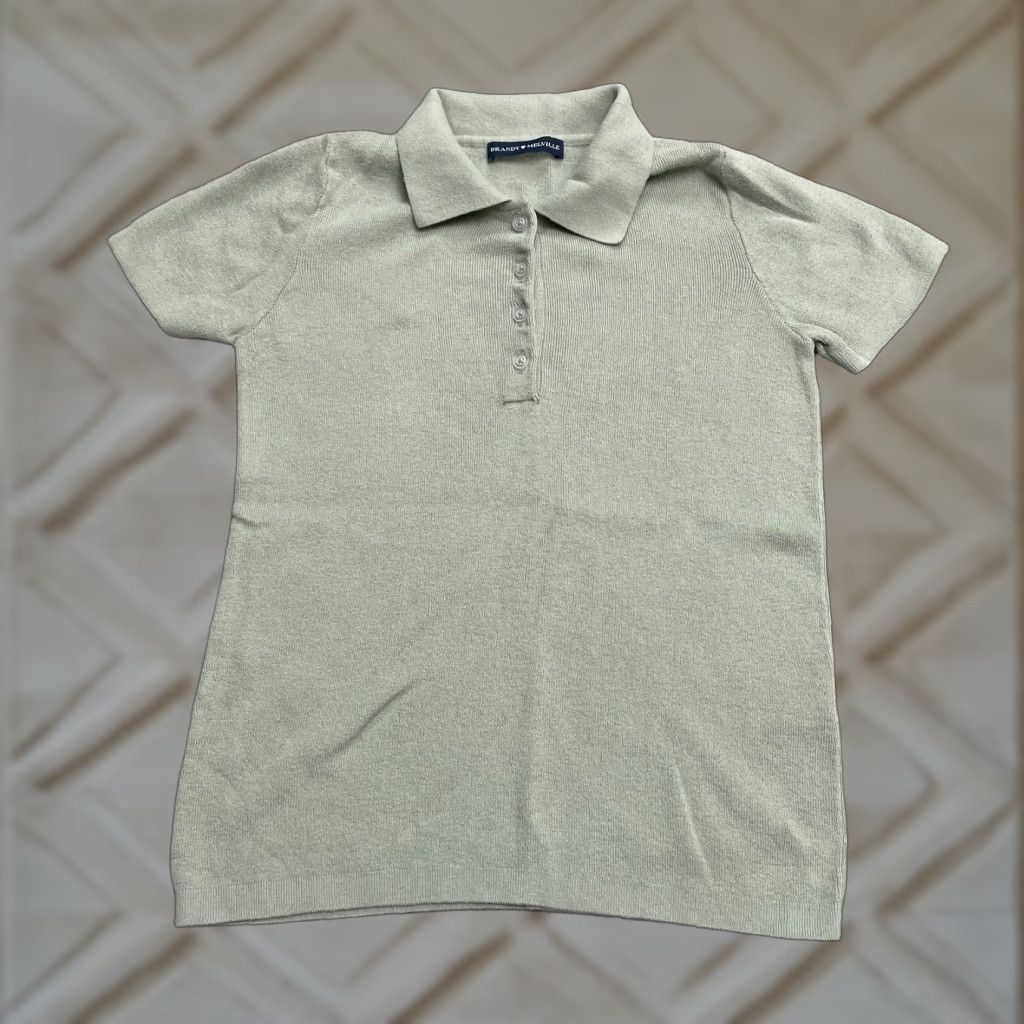 Brandy Melville Brandy Melville Polo Shirt Juniors One Size Green Short Sleeve Cotton Shirt Size ONE SIZE - 1 Thumbnail