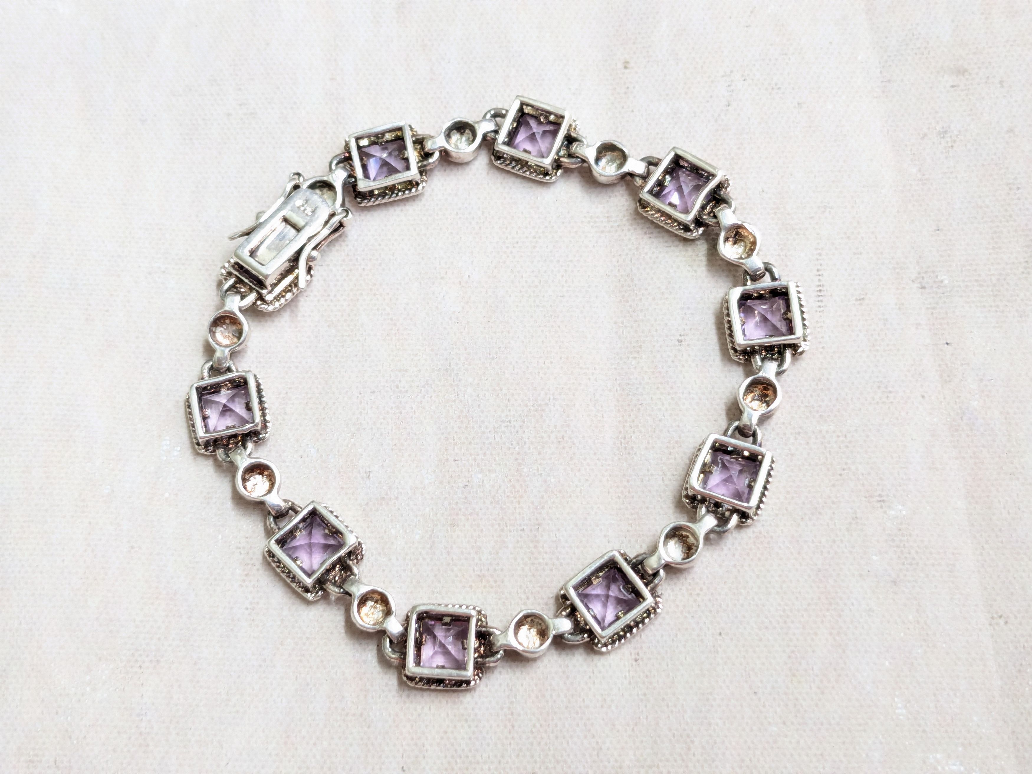 Sterling Silver Sterling Silver Tennis Bracelet Purple Amethyst Square 7.25 Size ONE SIZE - 9 Thumbnail