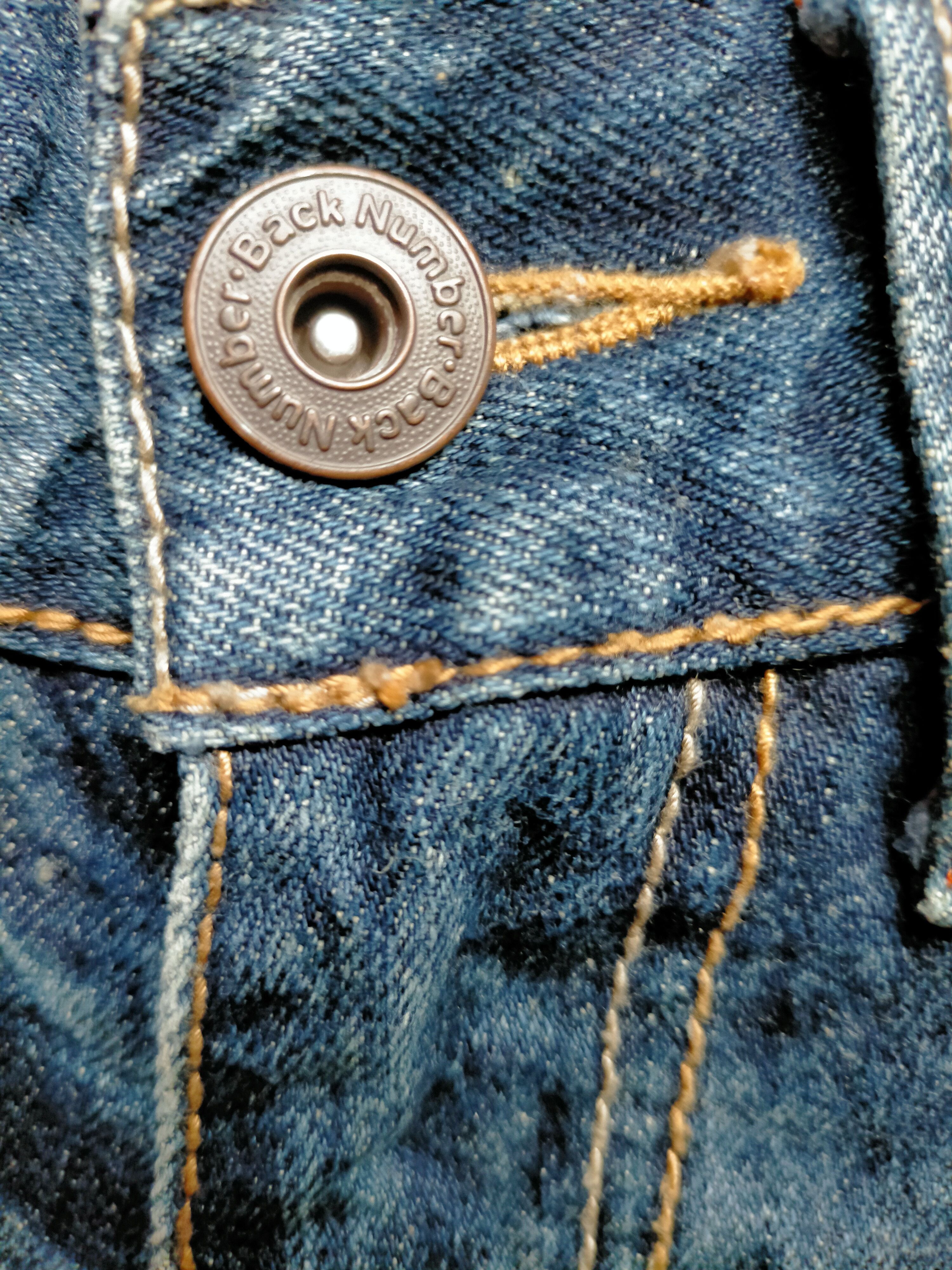 Back Number Acid Wash Bucklle Back Denim Pants
