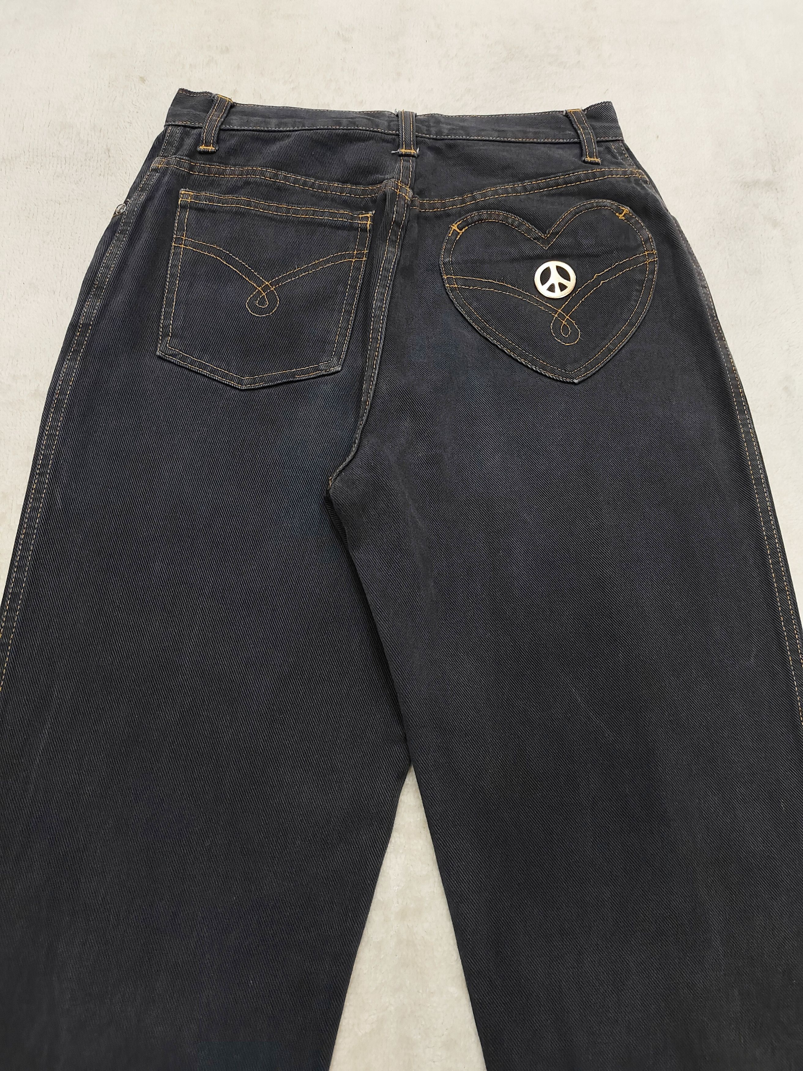 Moschino 90s Moschino🇮🇹 Y2K Peace Symbol Heart Pocket Jeans Size 29" - 2 Thumbnail