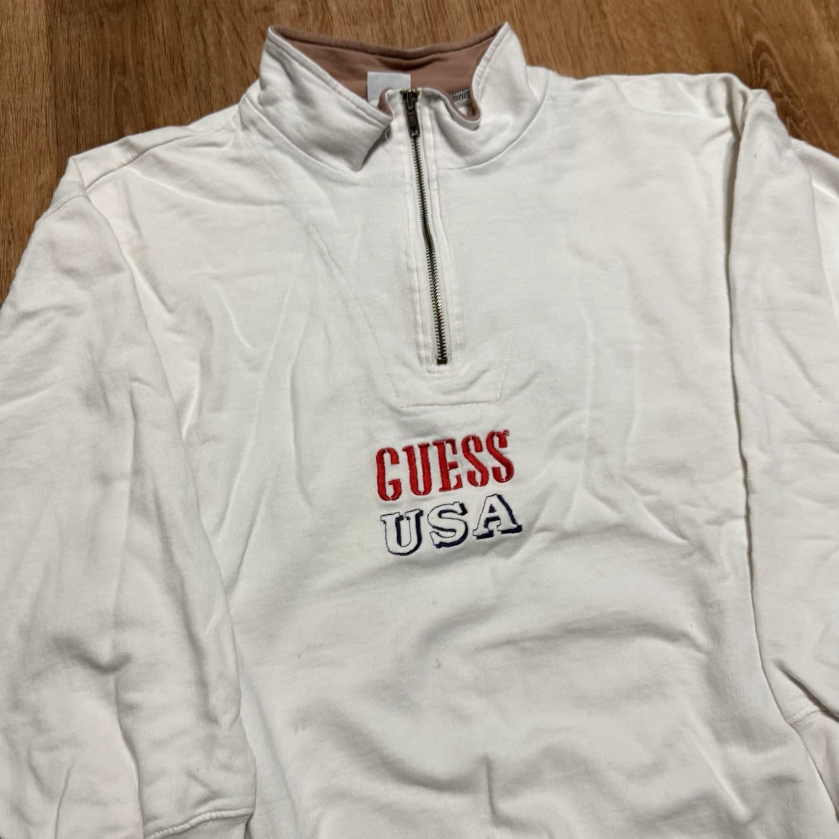 Guess VINTAGE Guess USA Quarter Zip Sweatshirt White L Mens 90s Size US L / EU 52-54 / 3 - 4 Thumbnail