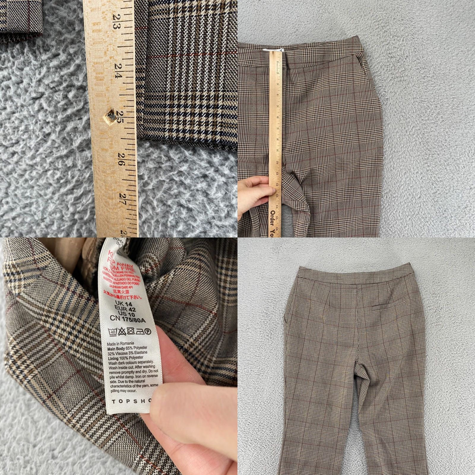 Topshop Topshop Plaid Pants Womens 10 High Waisted Flat Front Cropped Work Career Pockets Straight Inseam 26in Brown Modern Size 32" / US 10 / IT 46 - 8 Thumbnail
