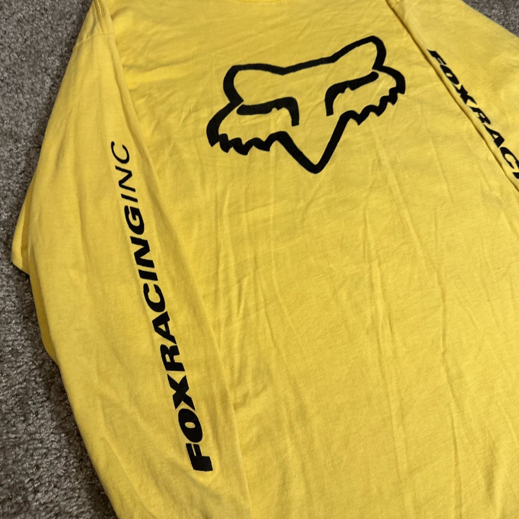 Fox Racing VINTAGE Fox Racing T-Shirt Long Sleeve Mens Large Yellow Grunge Skater Goth Y2K Cyber Weekender Size US L / EU 52-54 / 3 - 4 Thumbnail