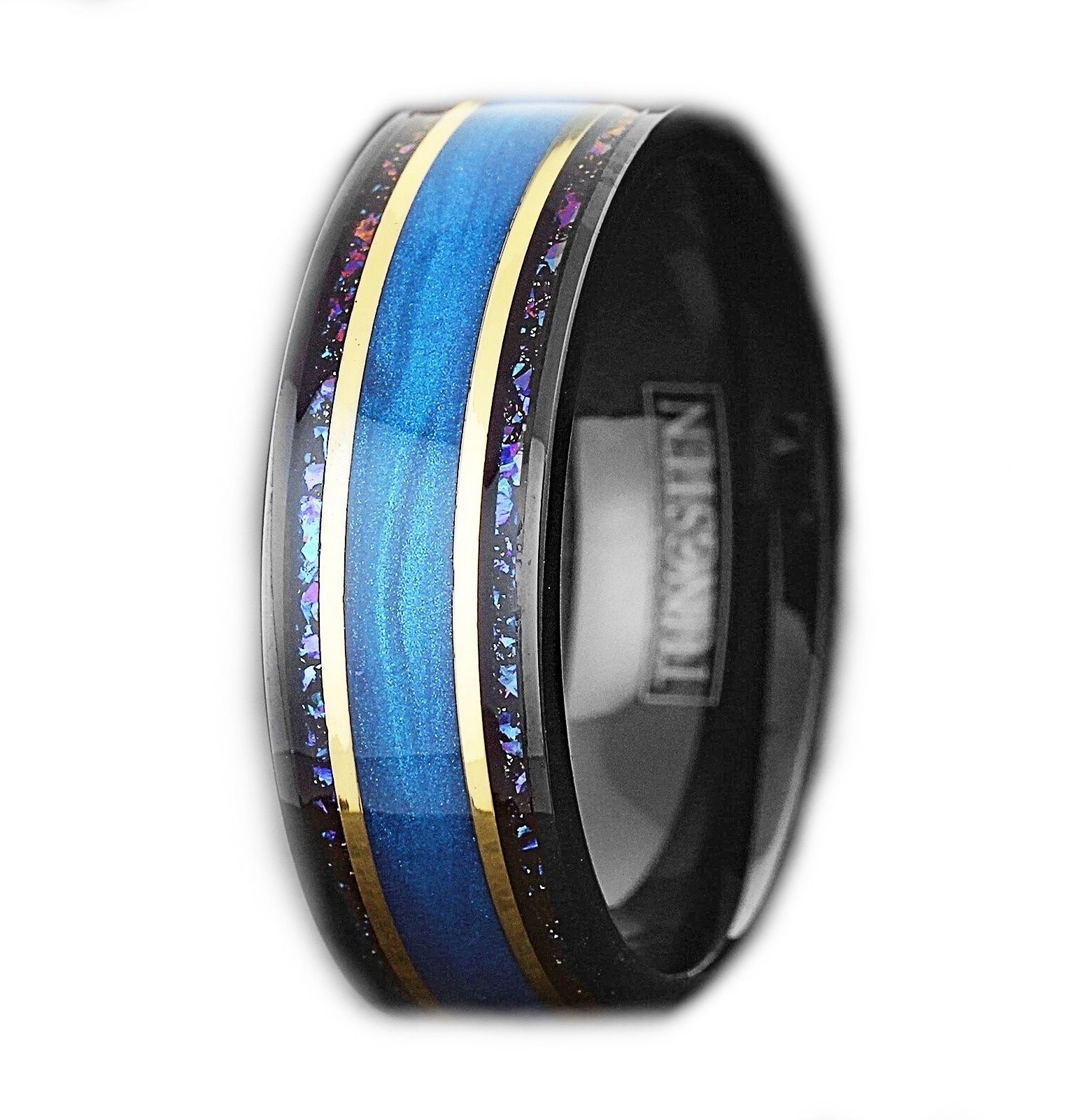 Other Mens Black Tungsten Blue Sand Blue Galaxy Design Stripe Ring Size ONE SIZE - 4 Thumbnail
