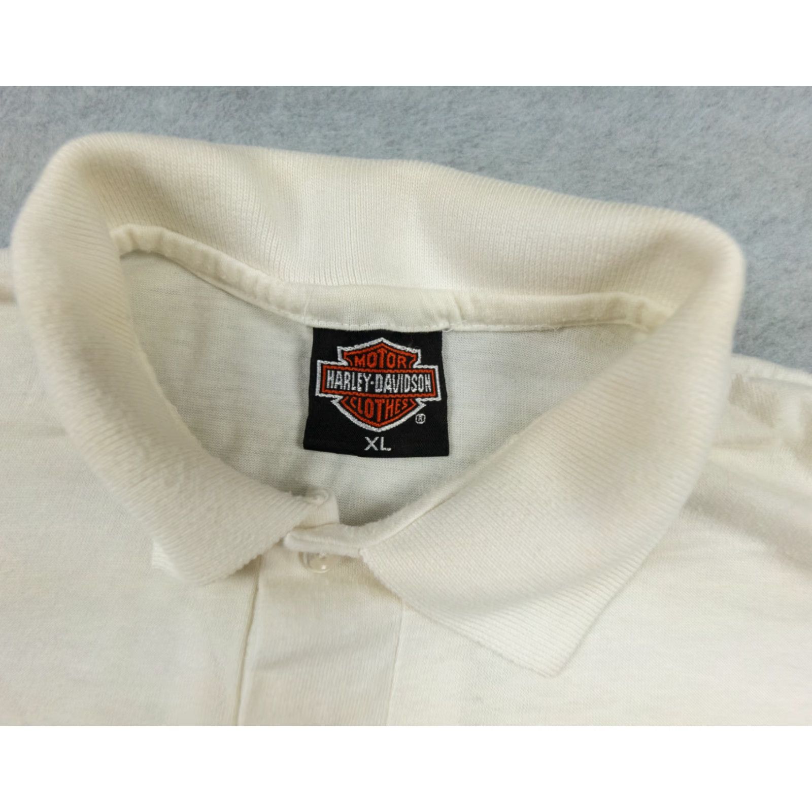 Harley Davidson VINTAGE Harley-Davidson Polo Shirt Adult XL White Short Sleeve Motorcycle Shirt Polo Harley-Davidson 80s 90s Mens Size US XL / EU 56 / 4 - 6 Thumbnail