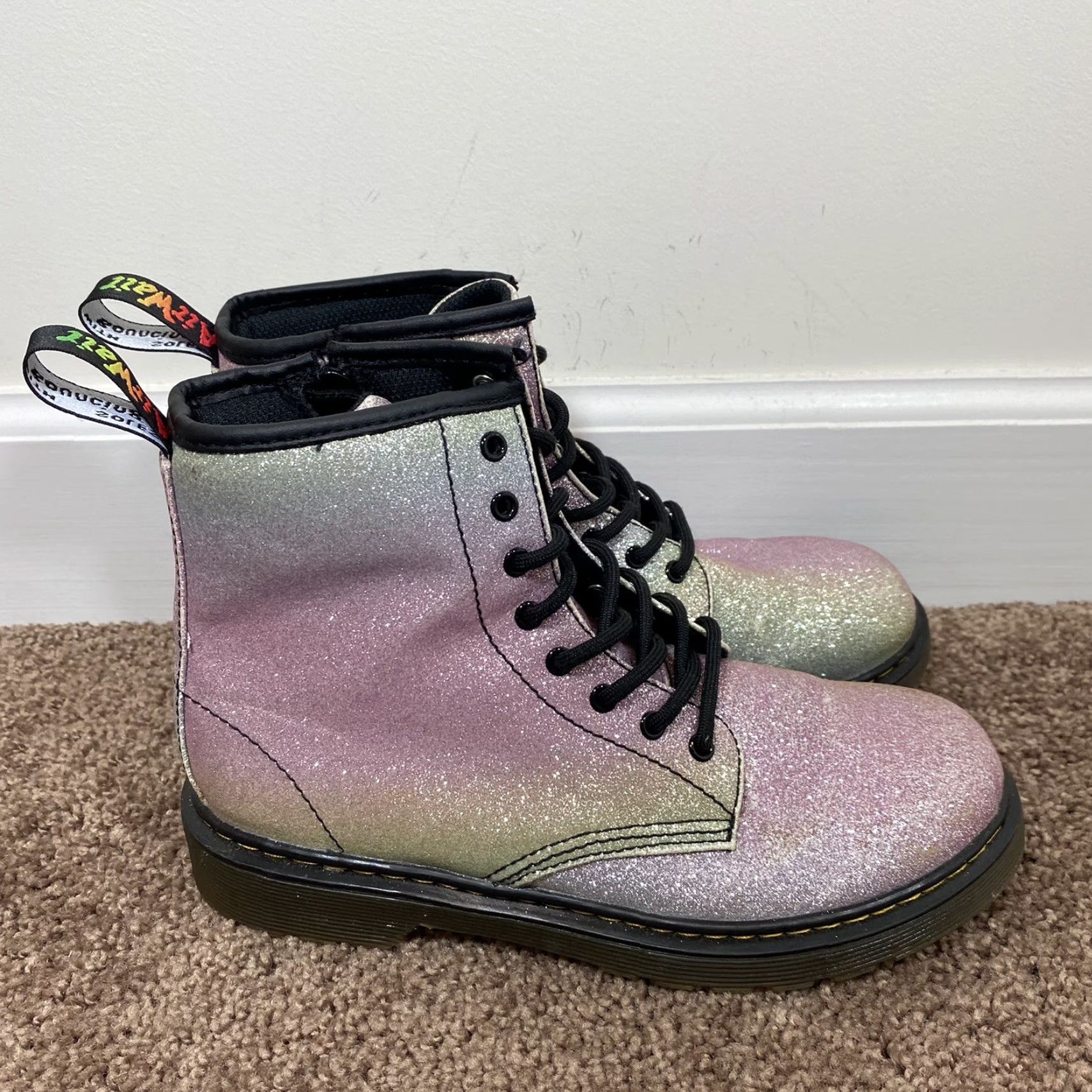 Dr. Martens VINTAGE Dr. Martens Boots Rainbow Glitter Zipper J Womens US 5 Style 1460J JY004 Size US 5.5 / IT 35.5 - 2 Thumbnail