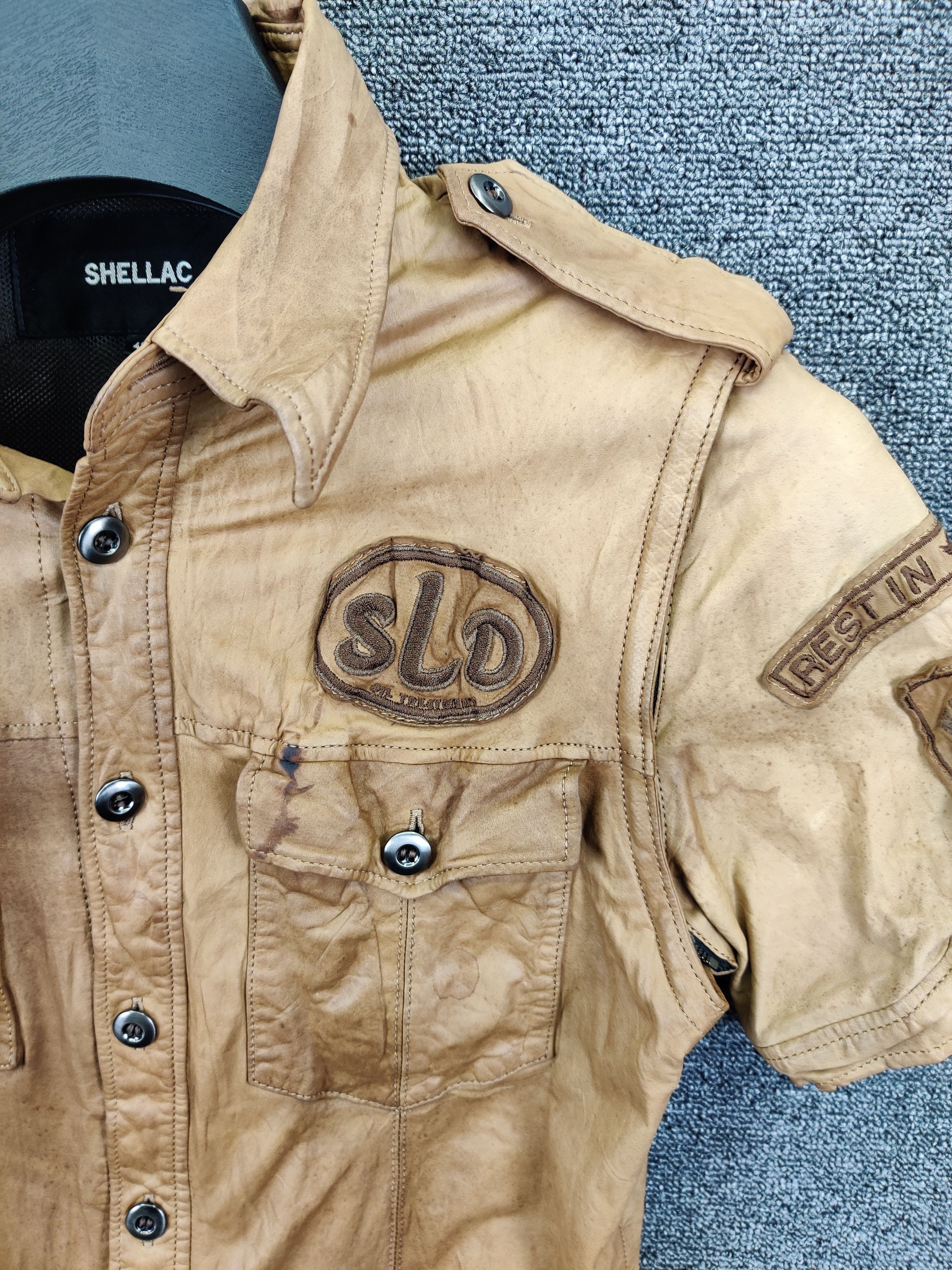 Shellac Vintage Shellac Pacthes Leather Short Sleeve Button Up Shirt Size US S / EU 44-46 / 1 - 2 Thumbnail