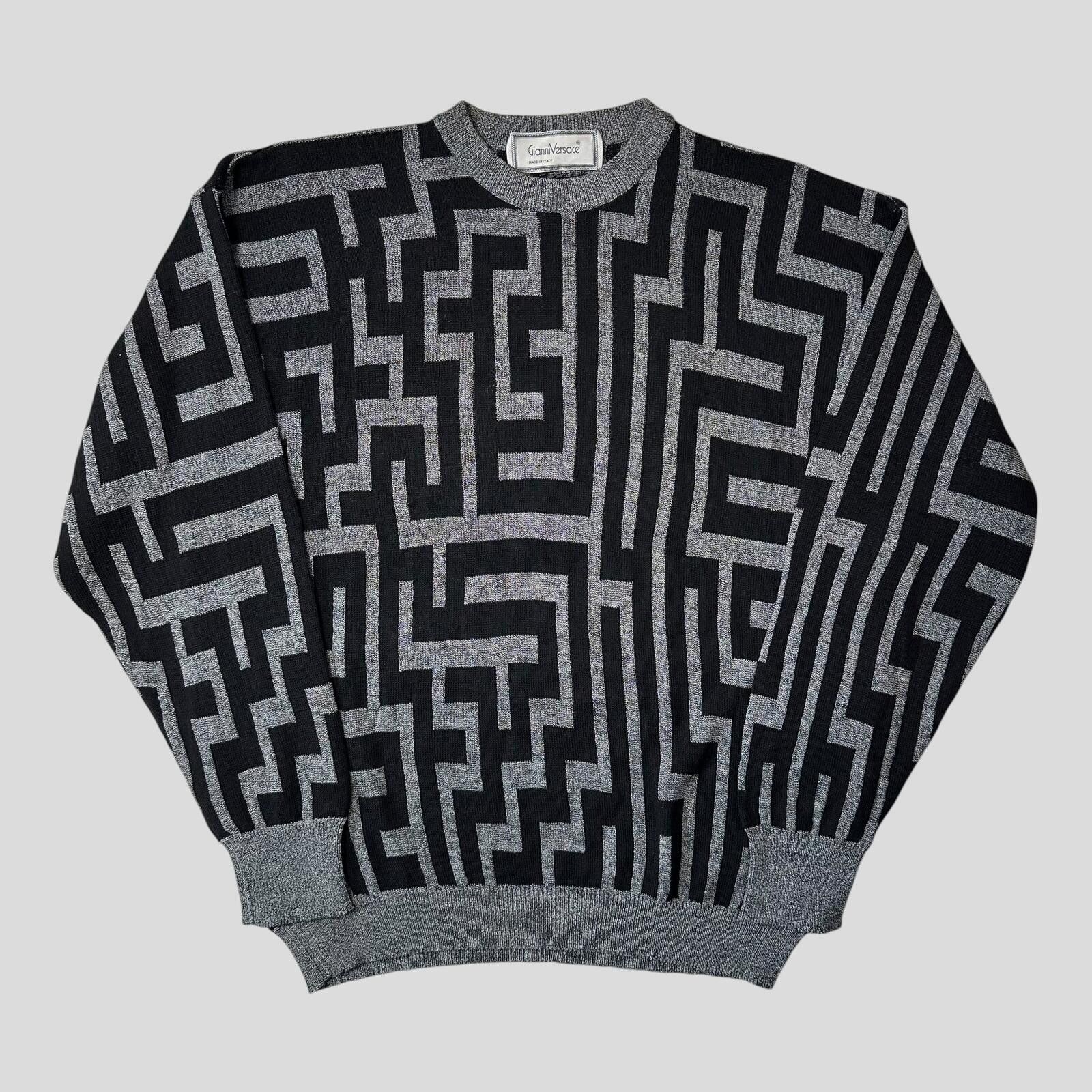Versace Gianni Versace 90’s Greca Key Pattern Wool Knit - IT54 Size US L / EU 52-54 / 3 - 1 Thumbnail