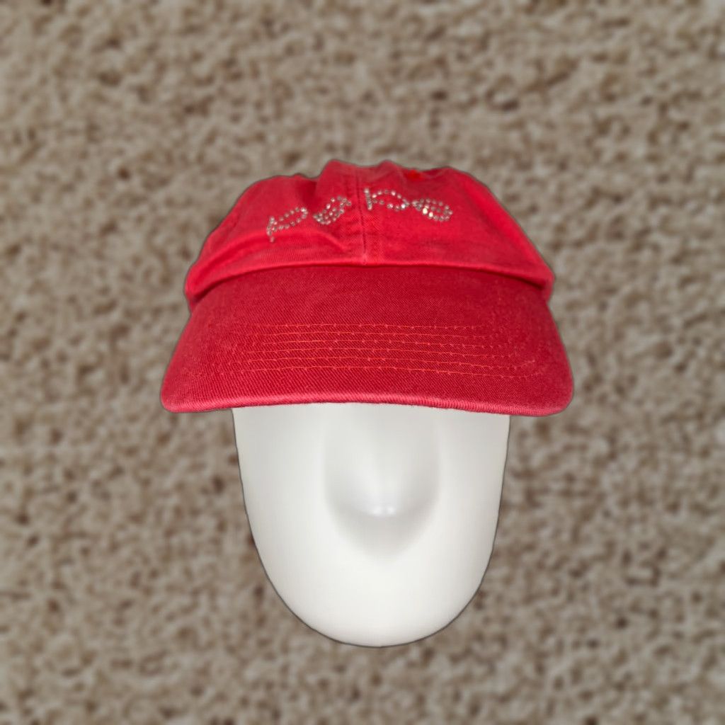 Bebe bebe Red Adjustable Strap Back Womens Baseball Cap Hat Twill Cotton Rhinestone Logo Bling Size ONE SIZE - 1 Thumbnail