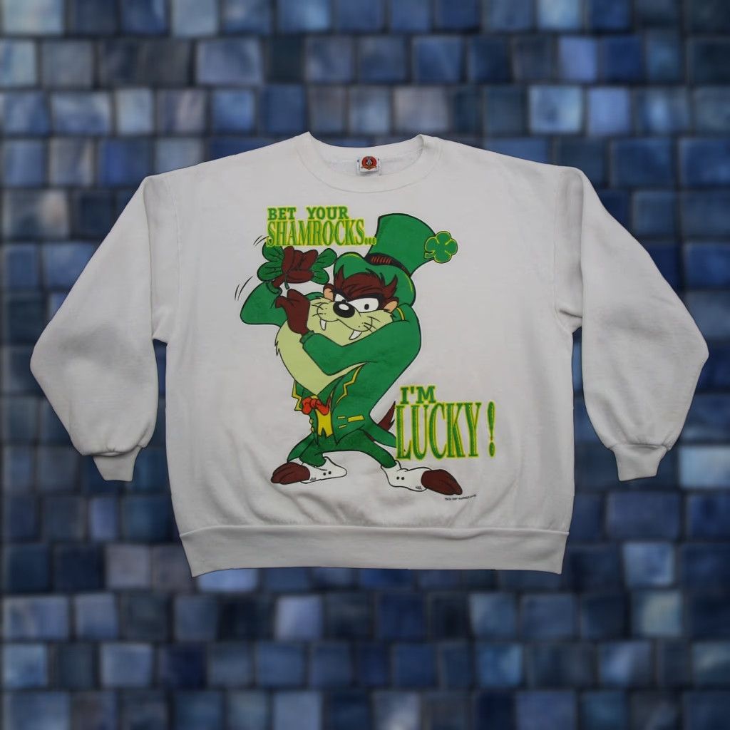 Vintage VTG 1997 TASMANIAN DEVIL Bet Your SHAMROCKS I'm LUCKY Sweatshirt 2X White Men Pullover Cotton Blend Hats? Size US XXL / EU 58 / 5 - 1 Thumbnail