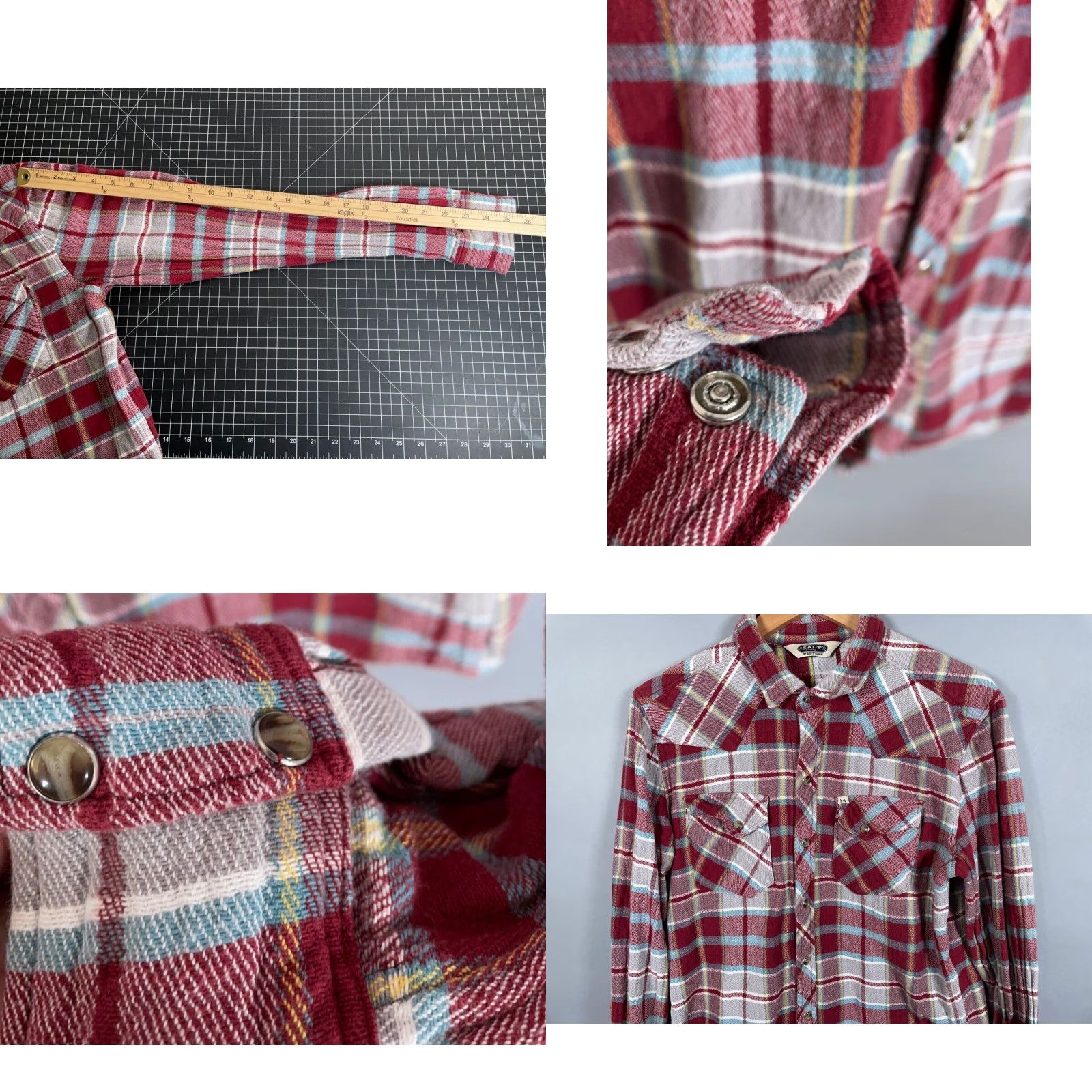 Vintage VINTAGE Salt Valley Western Flannel Shirt Dark Red Plaid Pearl Snap Adult Medium Regular Fit Mens Reduced Snap Wear Casual Workwear 80s 90s Style Size US M / EU 48-50 / 2 - 8 Thumbnail