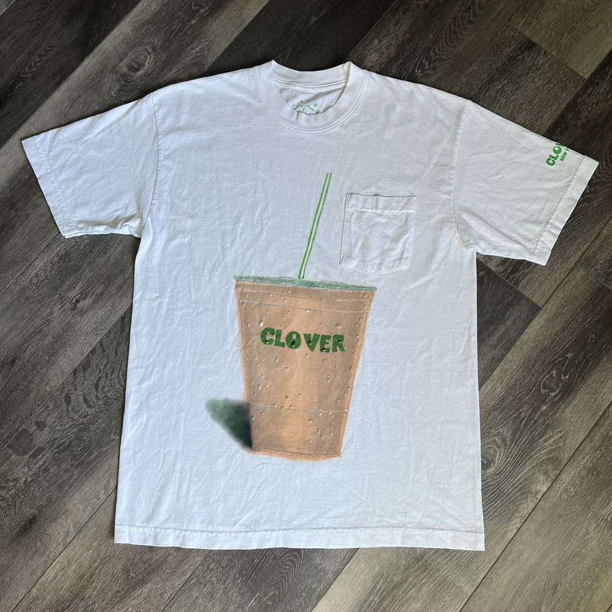 image of Asspizza Clover Nyc 730 Printing Coffee Special Graphic Tee in White, Men's (Size Medium)