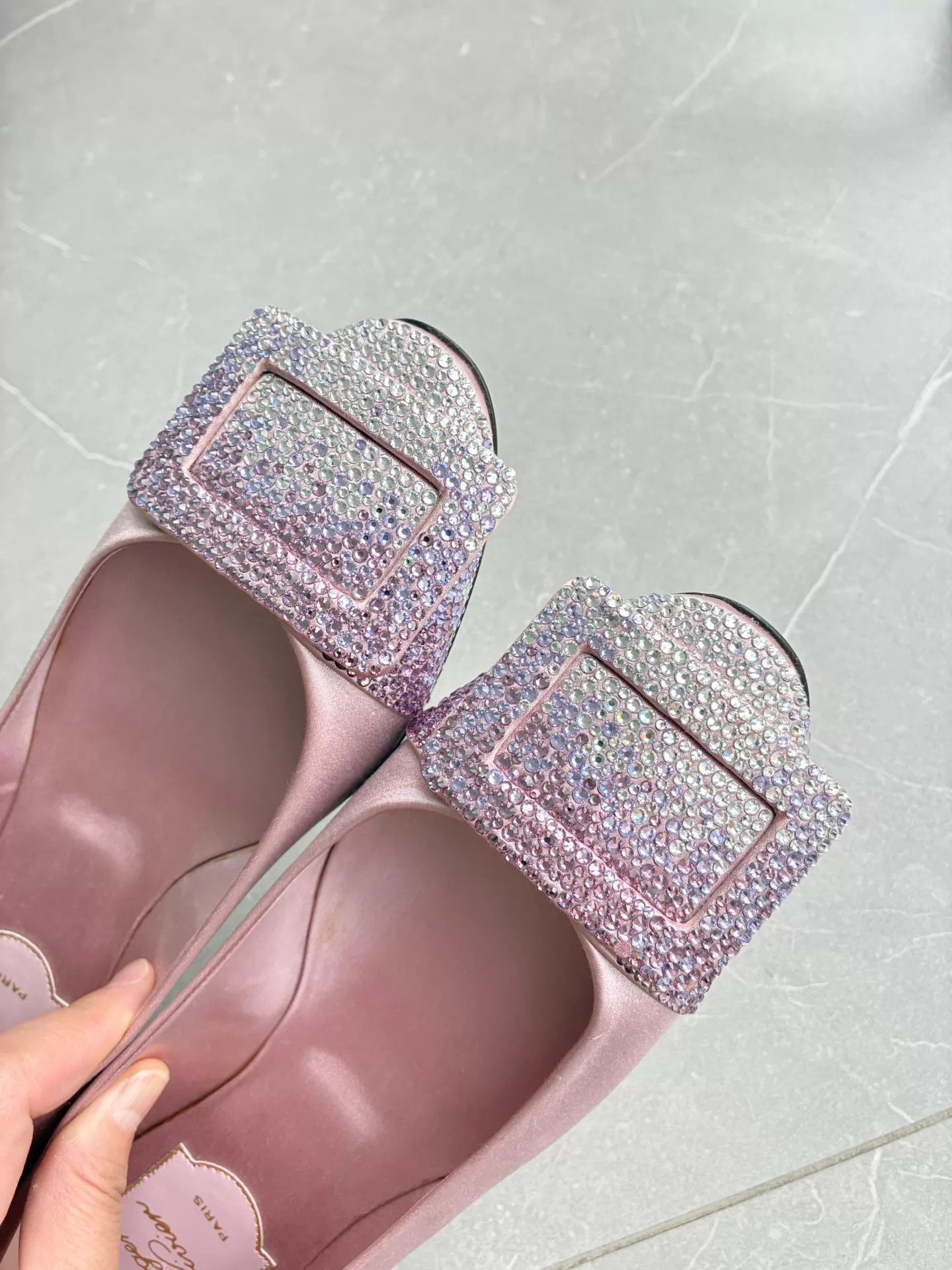 Roger Vivier Roger Vivier Pink Satin Sq Crystal Buckle Pumps 36 Size US 5.5 / IT 35.5 - 4 Thumbnail