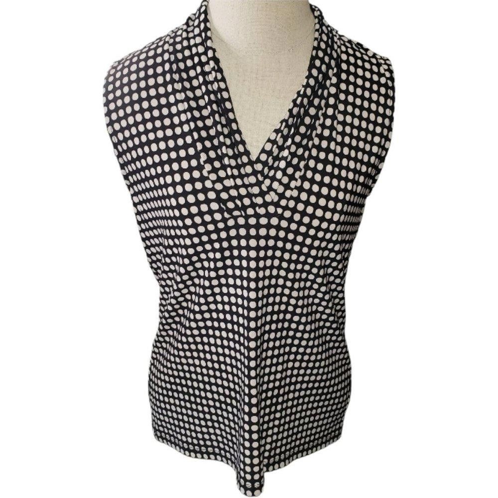 Designer CT230 Anne Klein Ladies Black & White Dotted Blouse S Size S / US 4 / IT 40 - 1 Thumbnail