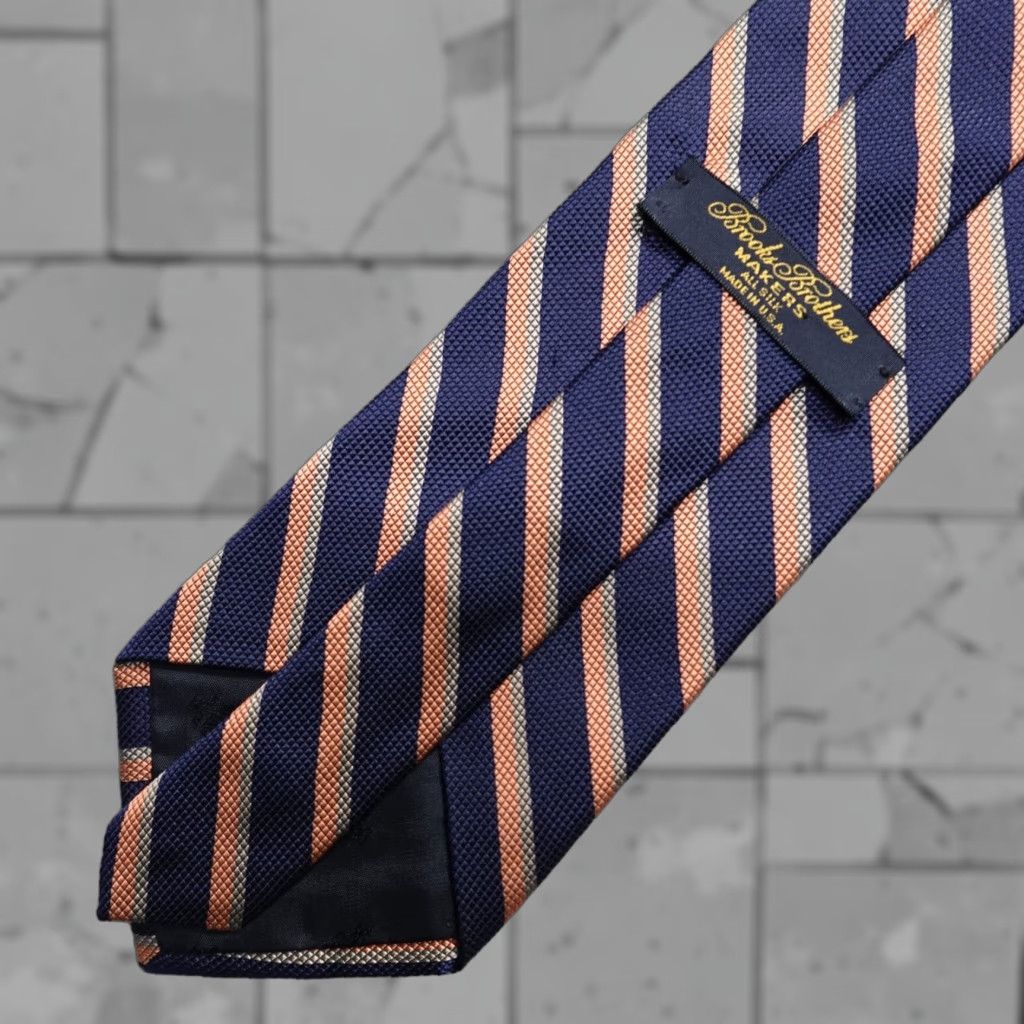 Brooks Brothers VINTAGE Brooks Brothers Tie Blue Orange Silver Striped Repp Regimental USA Silk Men Tie Classic Width Size ONE SIZE - 1 Thumbnail
