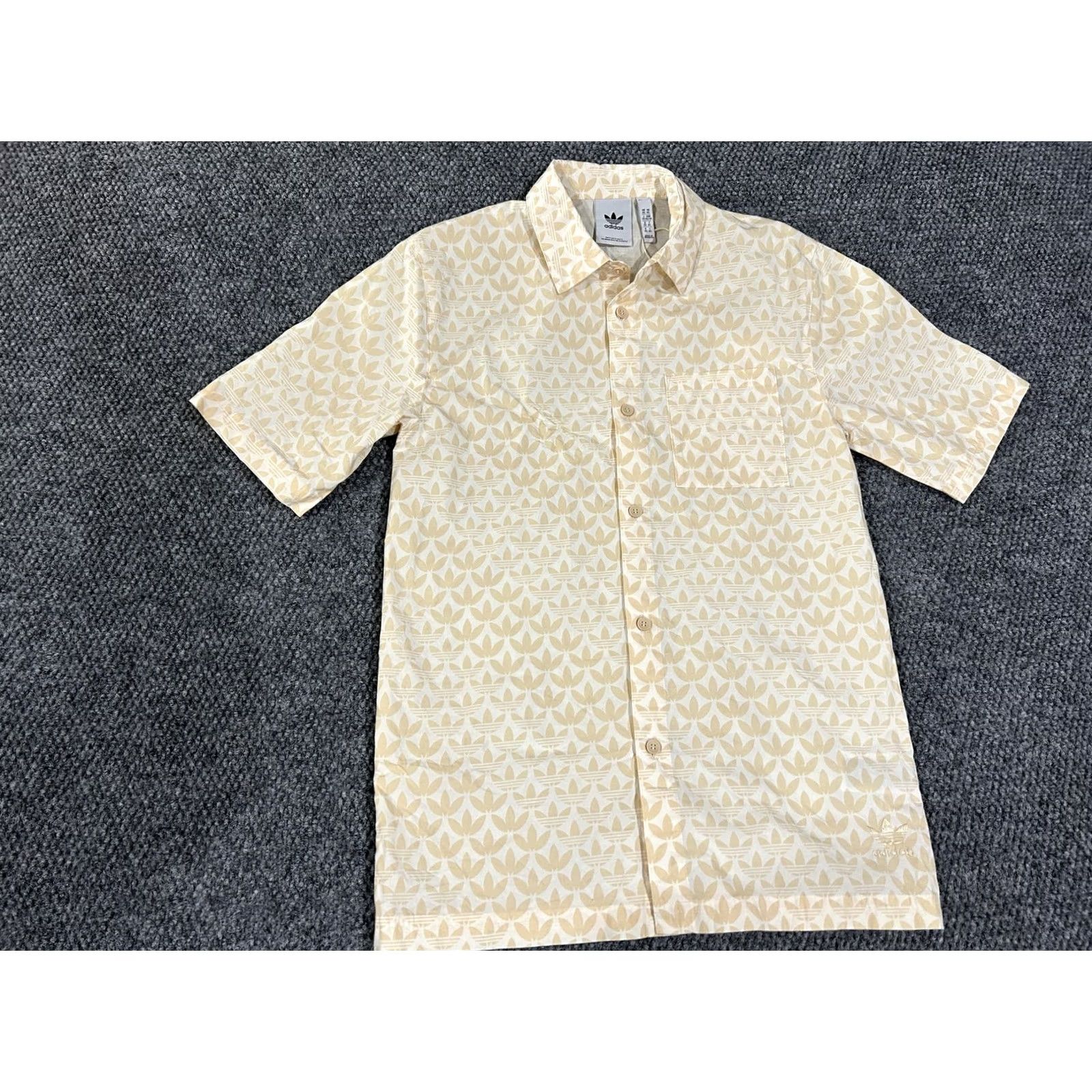 Adidas Adidas Shirt Mens XS Beige Trefoil Logo Print Button Up Short Sleeve Casual Size US XS / EU 42 / 0 - 2 Thumbnail