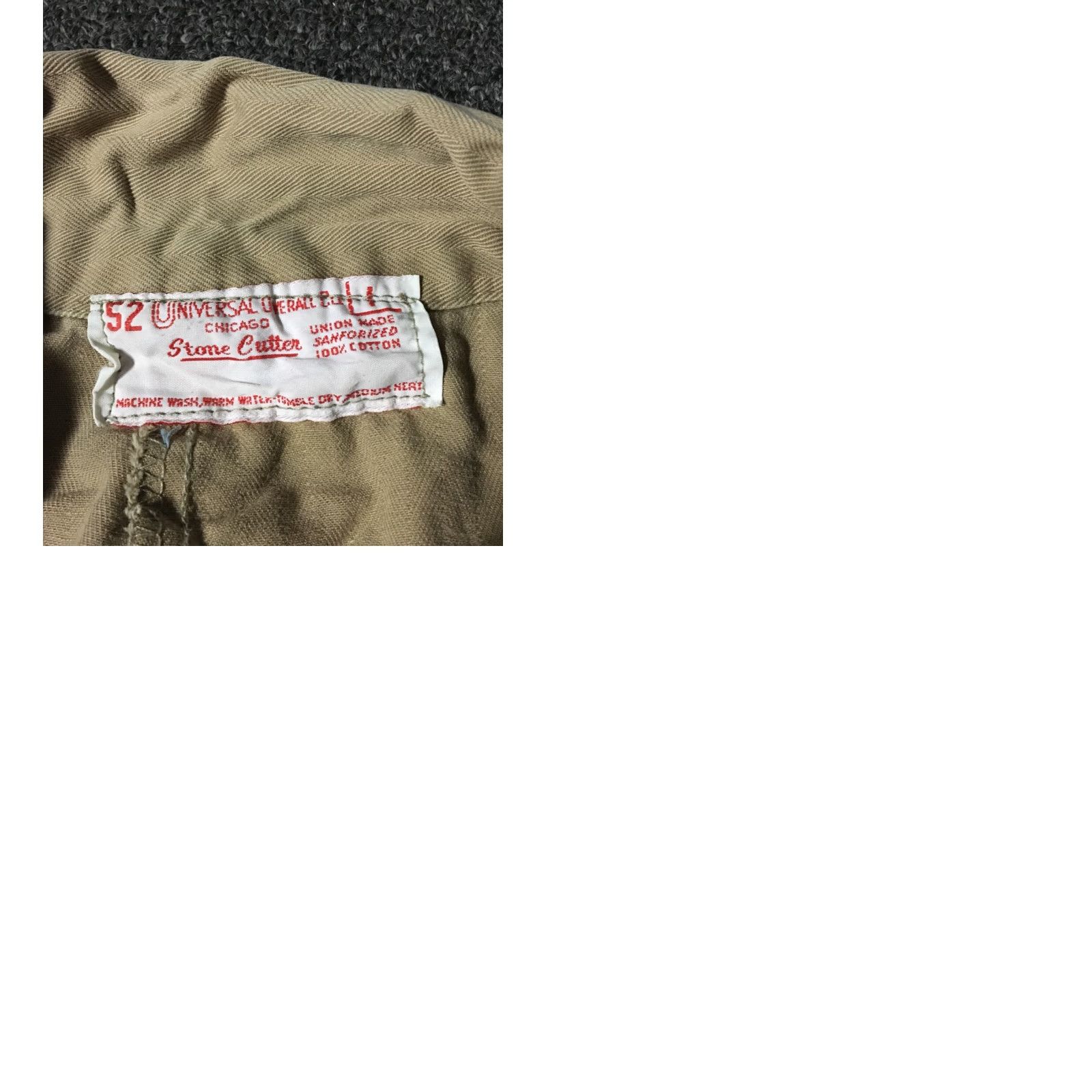 CO Vtg 50s Universal Overall Co Faded Distress Union Made Sanforized Coveralls 52 L/XL Brown/Tan 60s Grunge Memorial Mens? Size US 33 - 9 Thumbnail