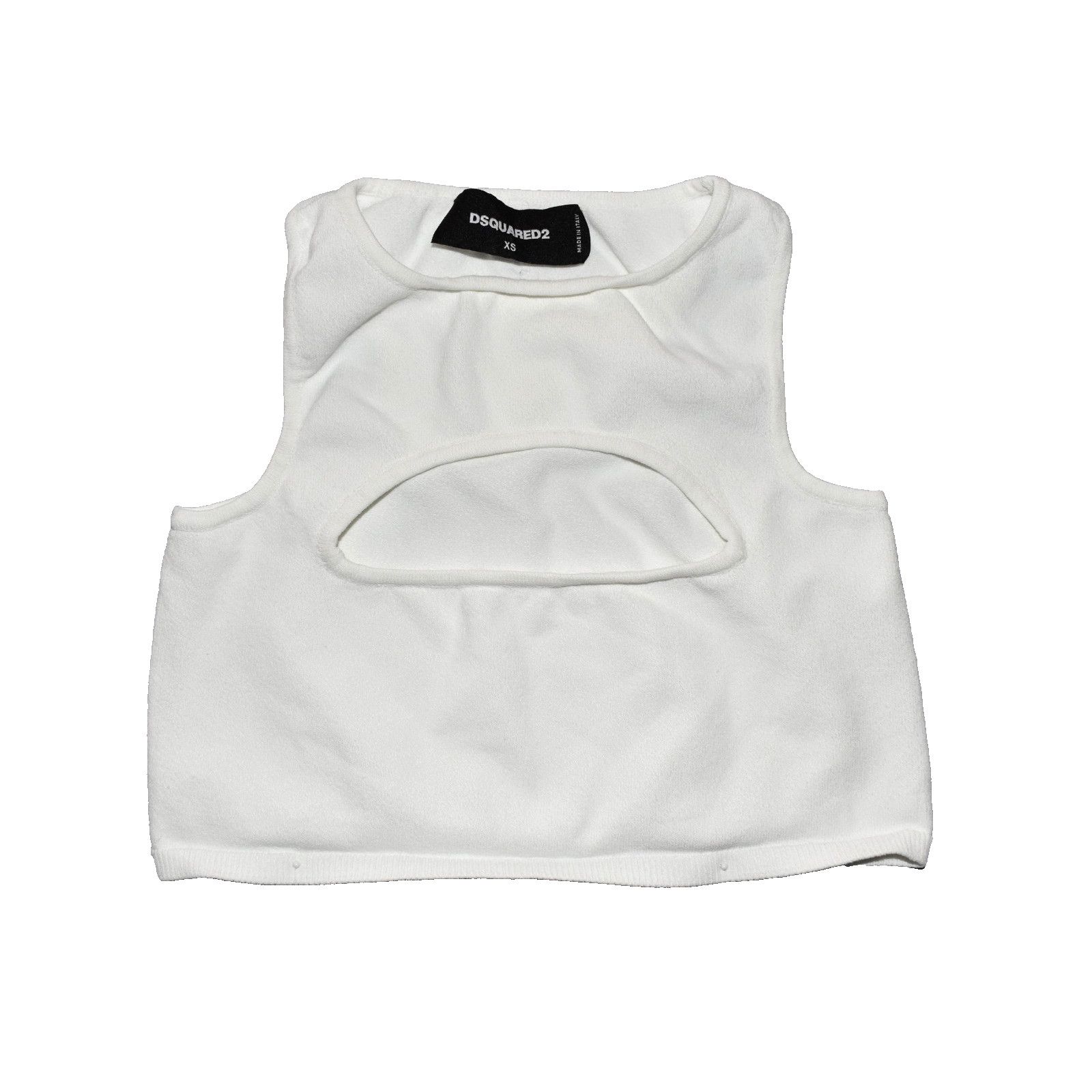 Dsquared2 DSQUARED2 White Stretch Knit Chest Cut Out Logo Top Sz XS Size XS / US 0-2 / IT 36-38 - 4 Thumbnail