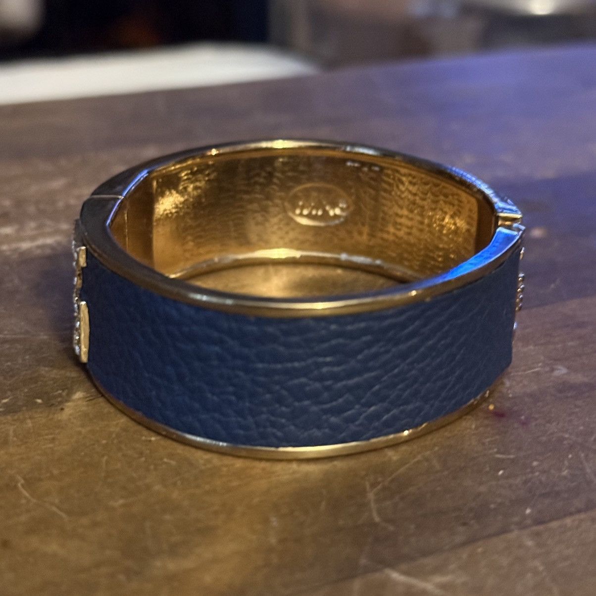 Other Gold navy blue leather rhinestone accent bangle bracelet Size ONE SIZE - 6 Thumbnail