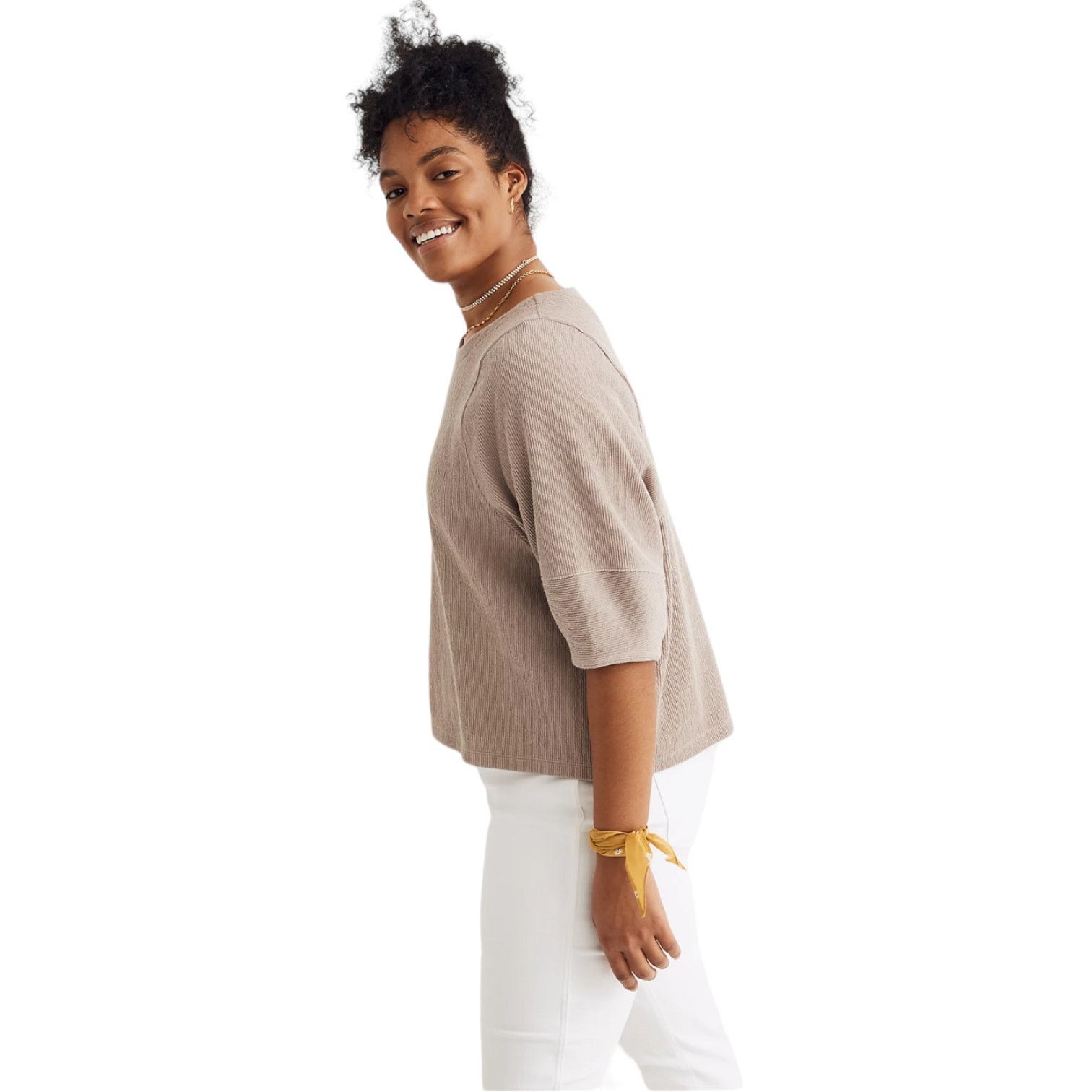 Madewell Madewell Womens XXS Ottoman Jacquard Button-Back Top Brown Size XXS / US 00 / IT 34 - 2 Thumbnail