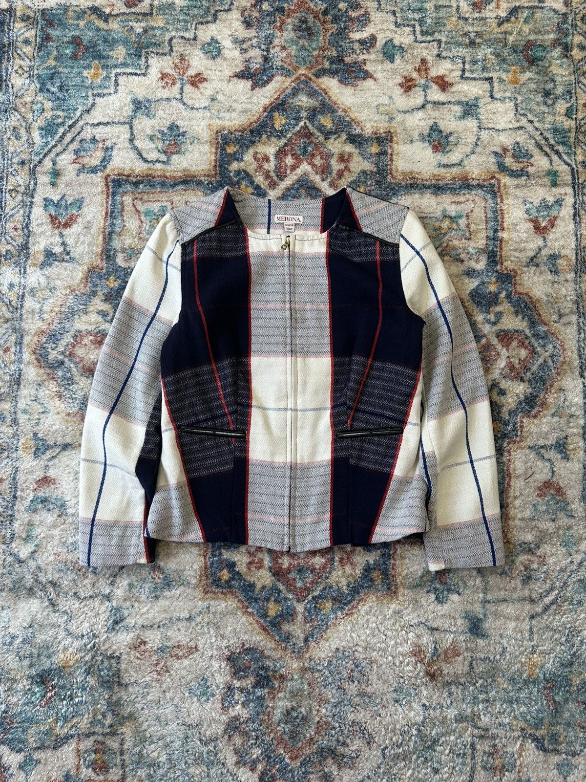 Vintage Merona Checkered Zip-up Light Jacket Size XS Size XS / US 0-2 / IT 36-38 - 1 Thumbnail