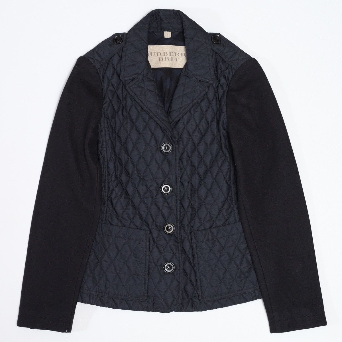 Burberry Burberry Brit Quilted Jacket With Wool Sleeve Navy Size S / US 4 / IT 40 - 1 Thumbnail