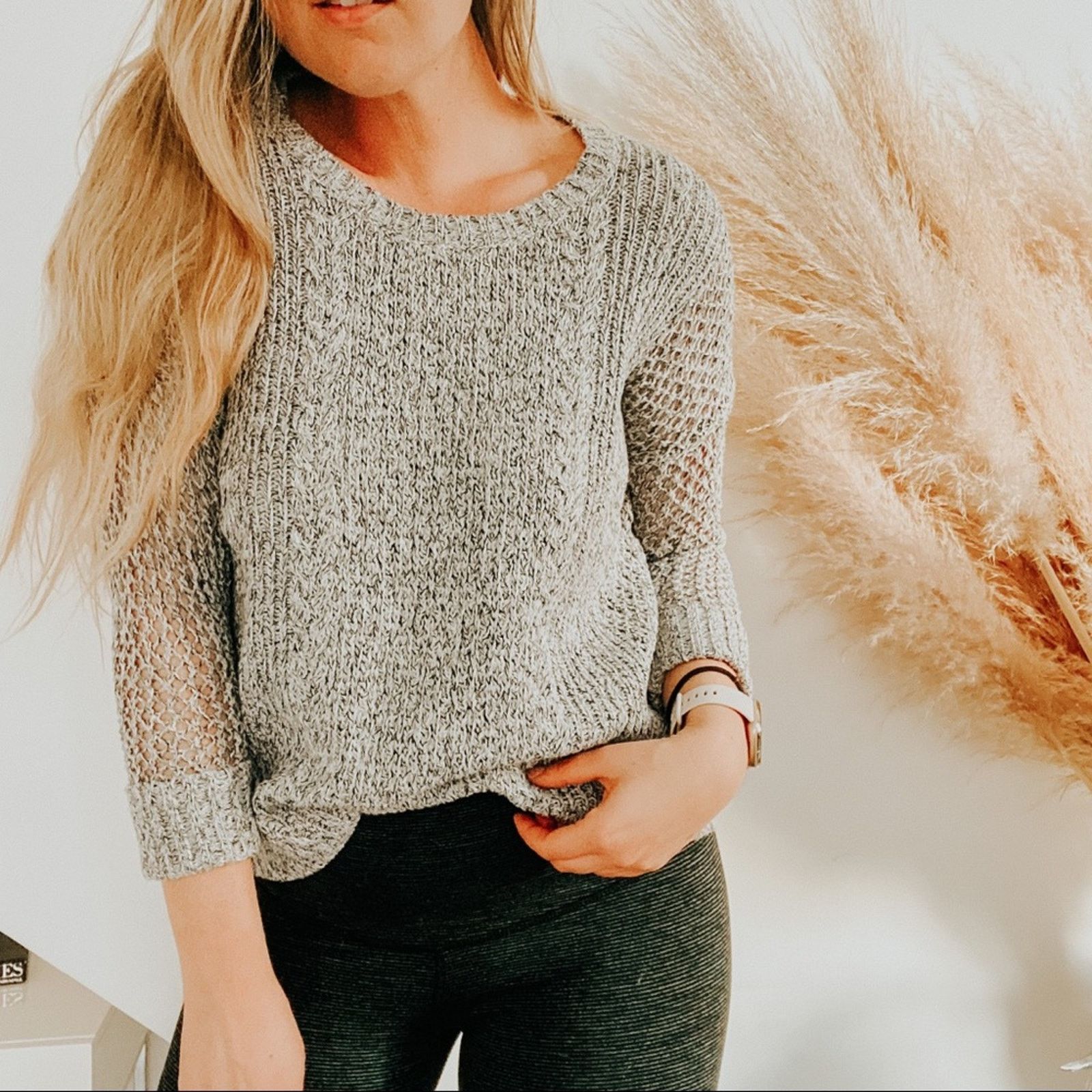 Madewell MADEWELL Heather Grey White Open Knit Weave Sweater Pullover Size XS / US 0-2 / IT 36-38 - 9 Thumbnail