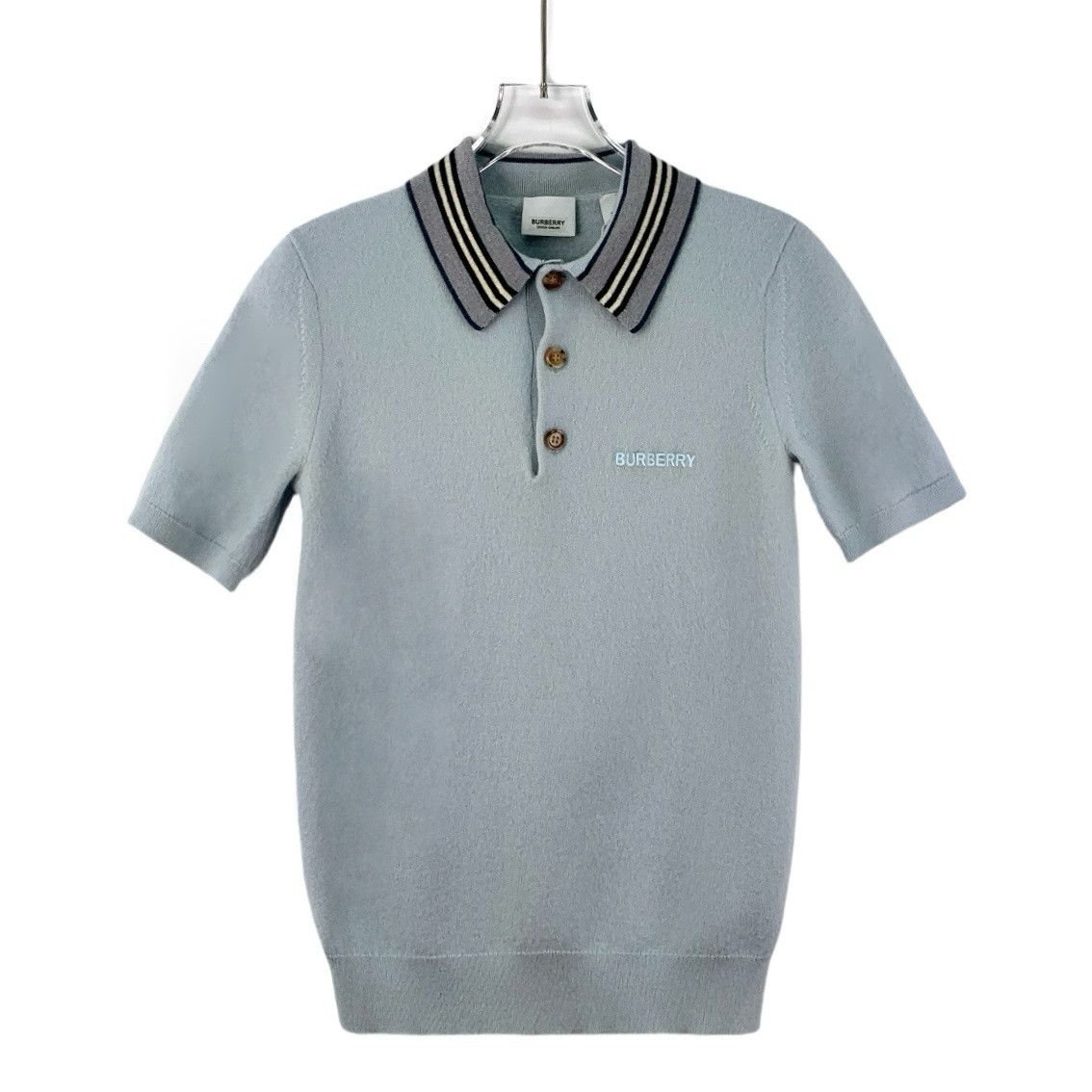 Burberry Burberry Knit Top Blue Striped Wool Logo Tee (Size S) Size S / US 4 / IT 40 - 1 Thumbnail