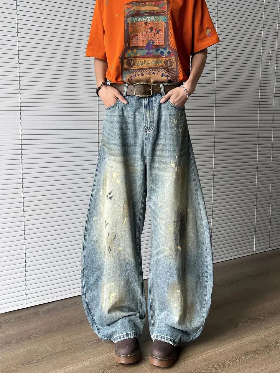 Japanese Brand Retro loose splashed ink dirty dyed jeans Size US 32 / EU 48 - 1 Thumbnail