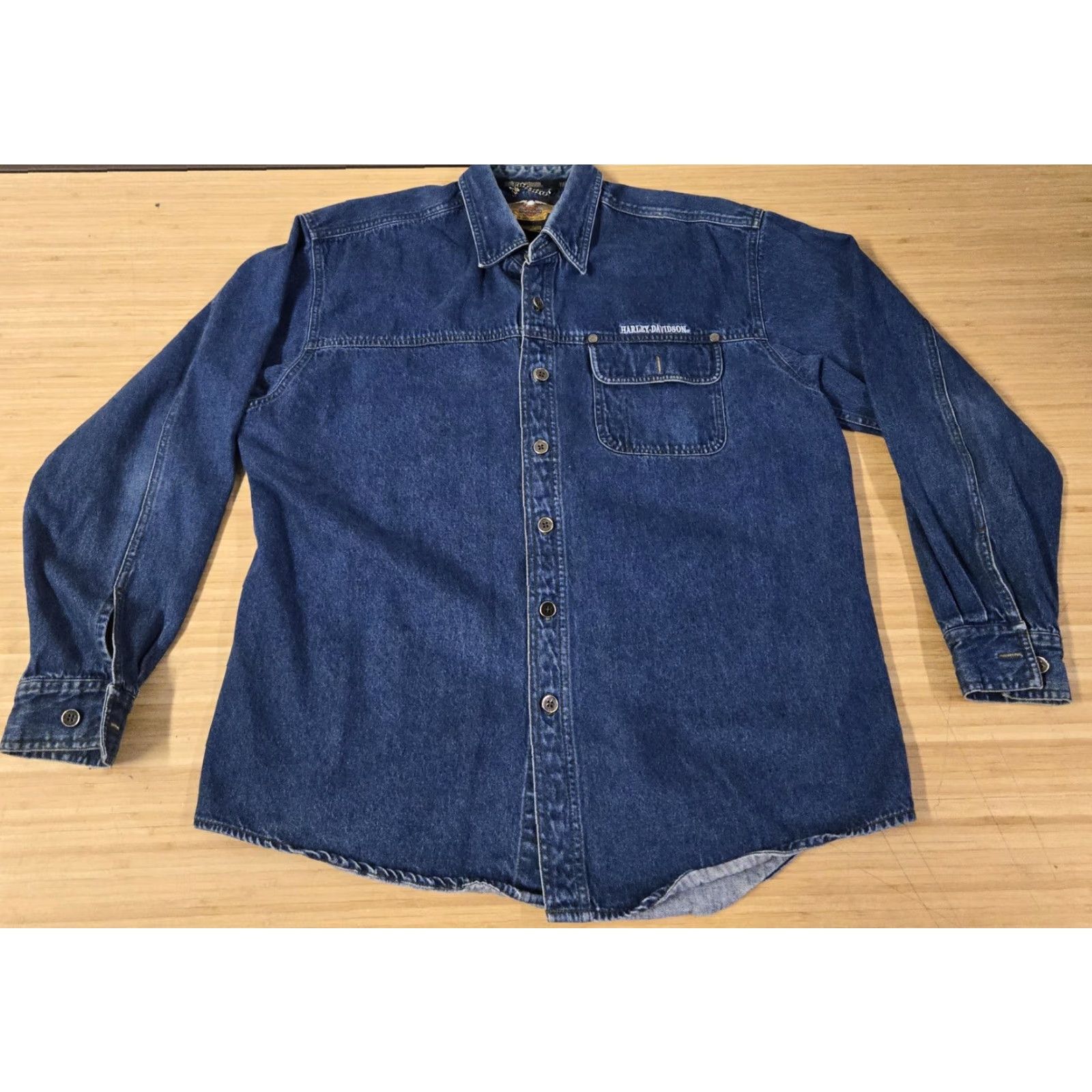 Harley Davidson VINTAGE Harley-Davidson Shirt Mens Large Blue Denim Button Up Long Sleeve Biker Casual Size US L / EU 52-54 / 3 - 2 Thumbnail