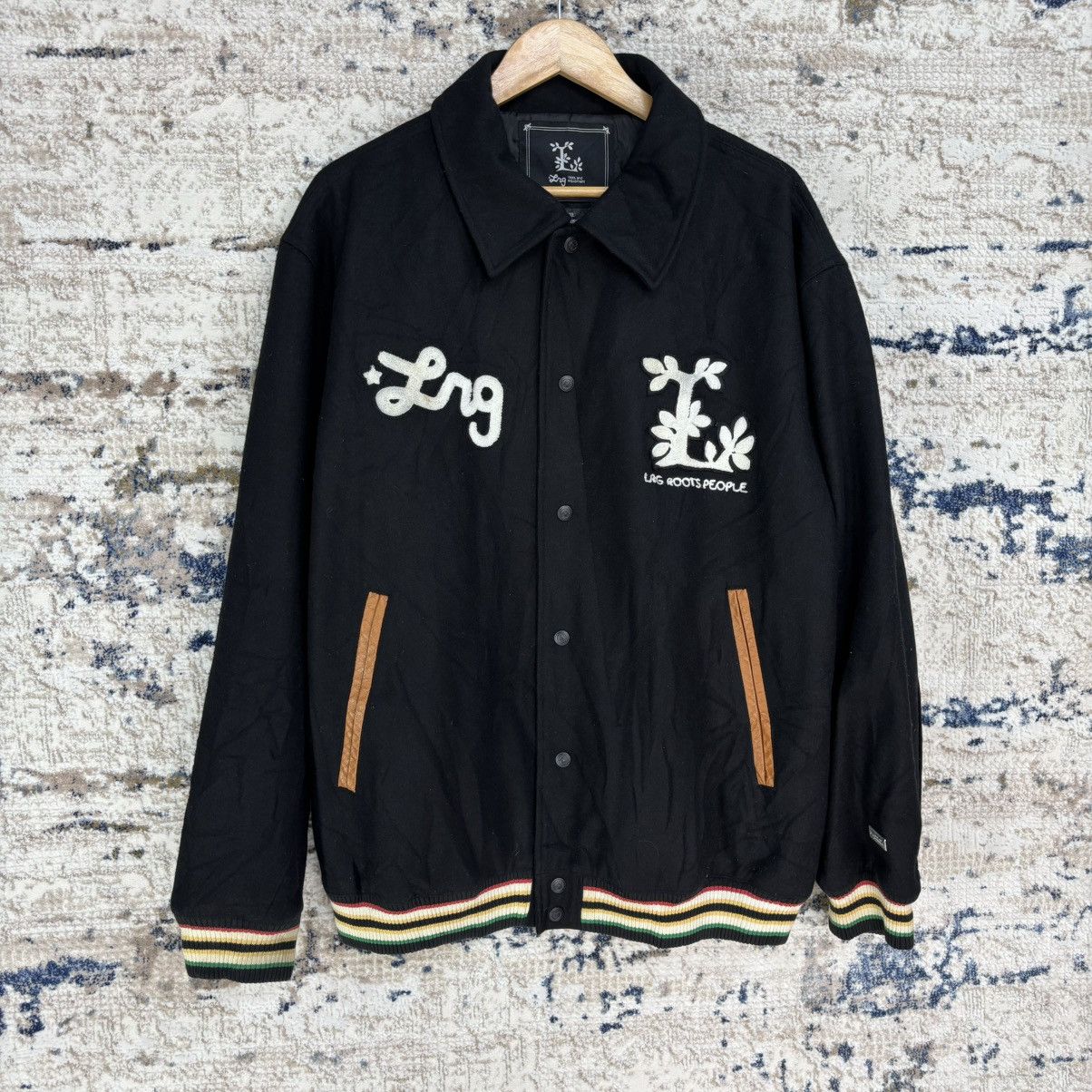 LRG × Vintage NEED GONE‼️ Vintage LRG Rasta Varsity Letterman Wool Jacket Size US XL / EU 56 / 4 - 9 Thumbnail