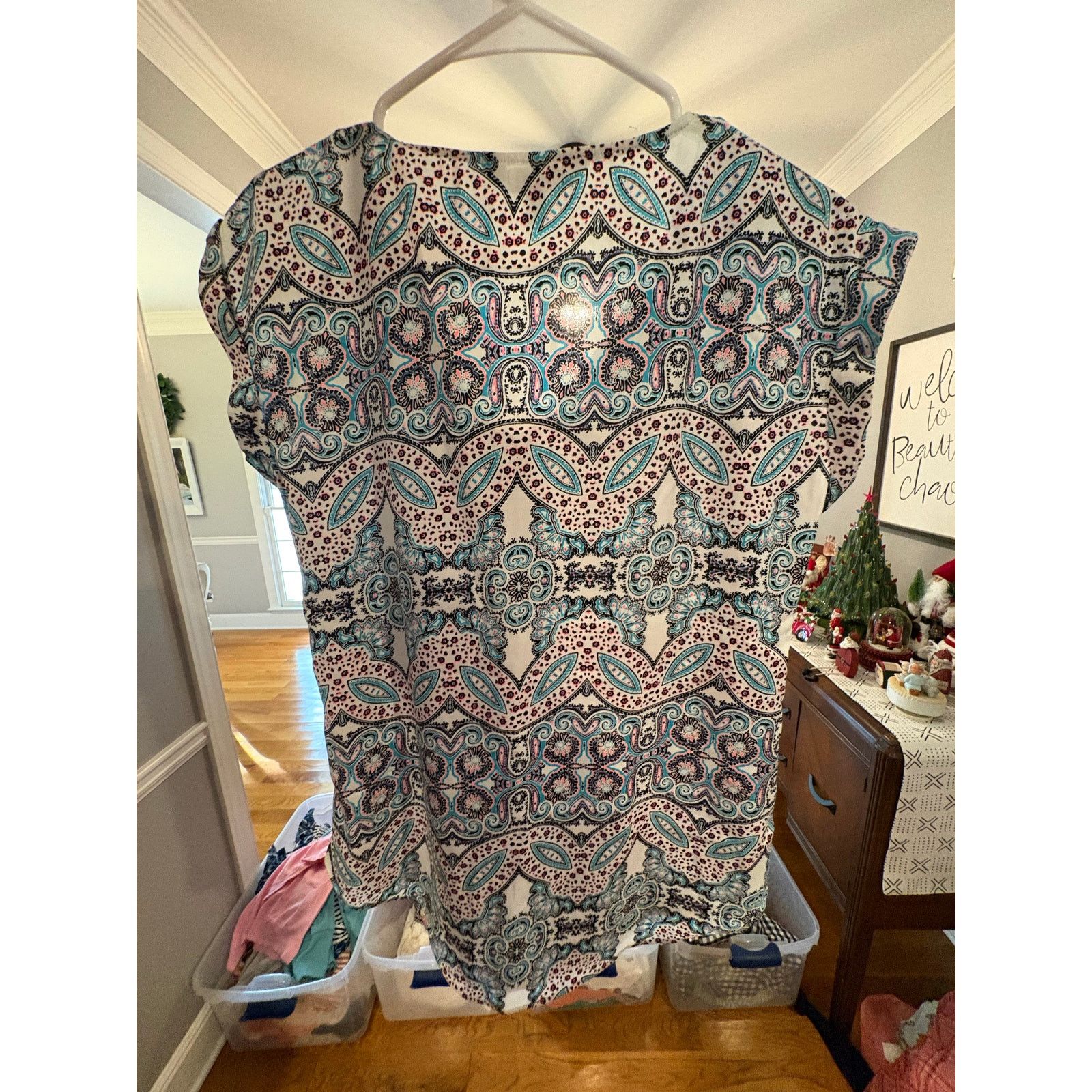 Express Express XS Paisley Print Short Sleeve Blouse Blue Pink White Size XS / US 0-2 / IT 36-38 - 4 Thumbnail
