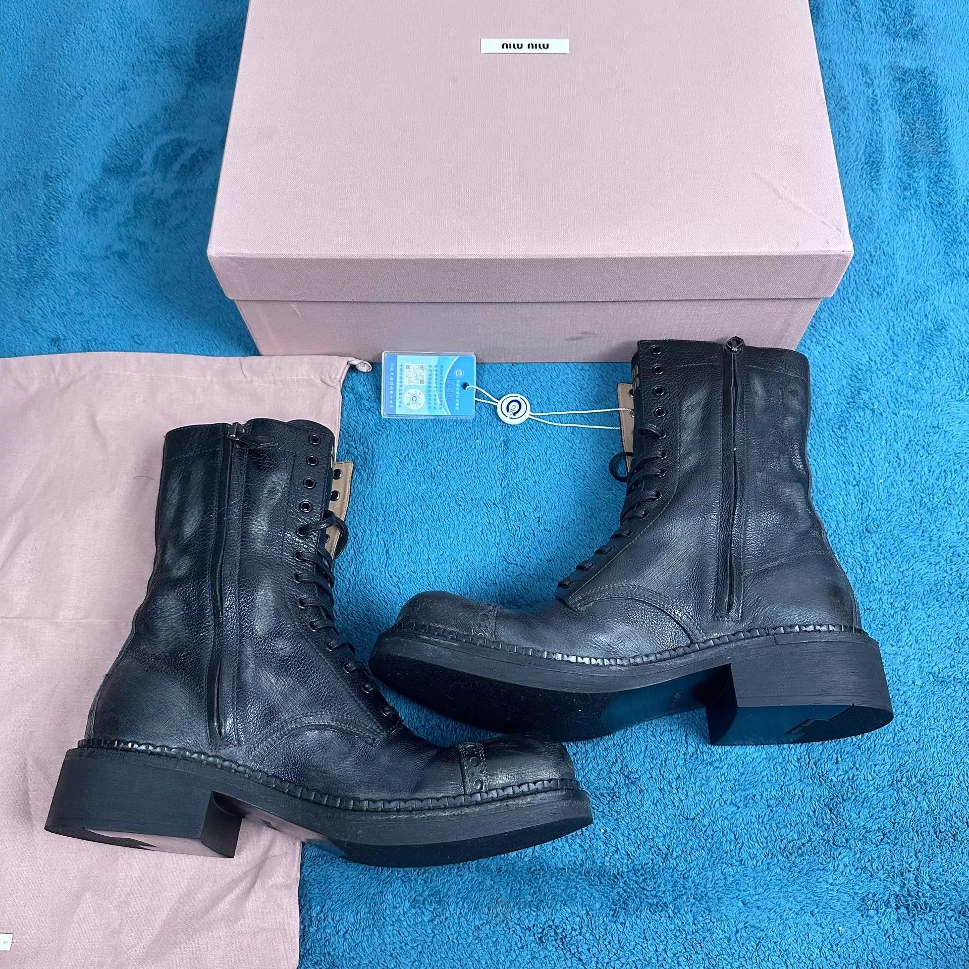 Miu Miu MIU MIU FW24 NY Distressed Block Heel Short Boot Black Size 38 Size US 7.5 / IT 37.5 - 3 Thumbnail
