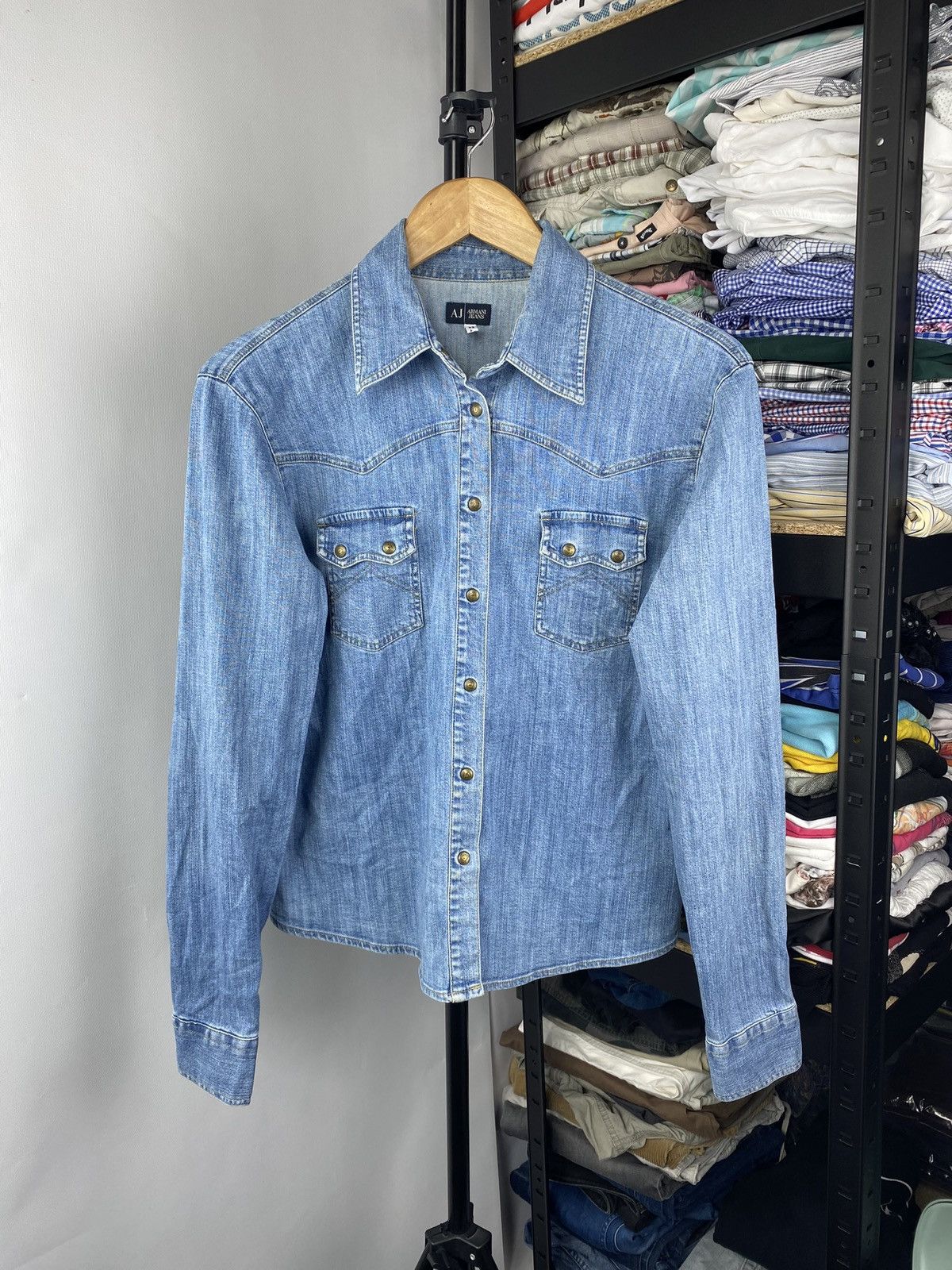 Designer × Giorgio Armani × Vintage 90s Giorgio Armani Jeans Blue Denim Indigo Rare Pocket Shirt Size L / US 10 / IT 46 - 1 Thumbnail