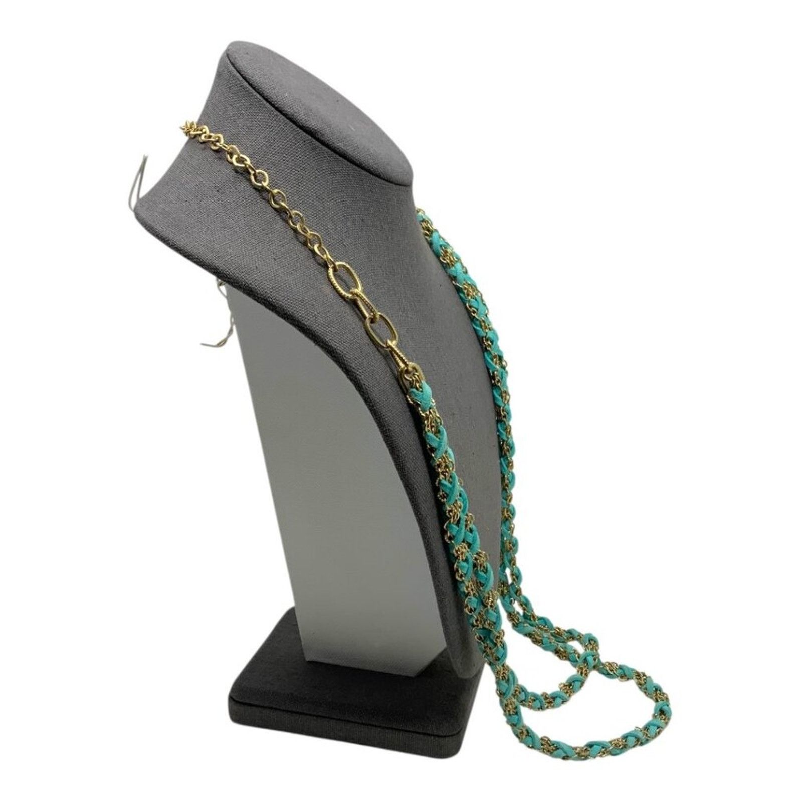 Other Blue Leather & Gold Tone Chain Layered Necklace Size ONE SIZE - 3 Thumbnail